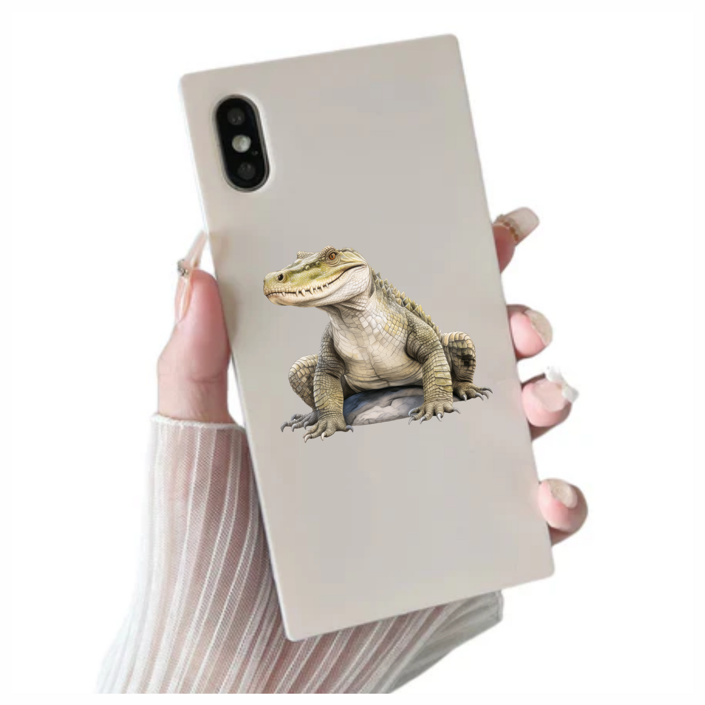 Crocodile Green Scales Sitting Rock Vinyl Sticker Decal