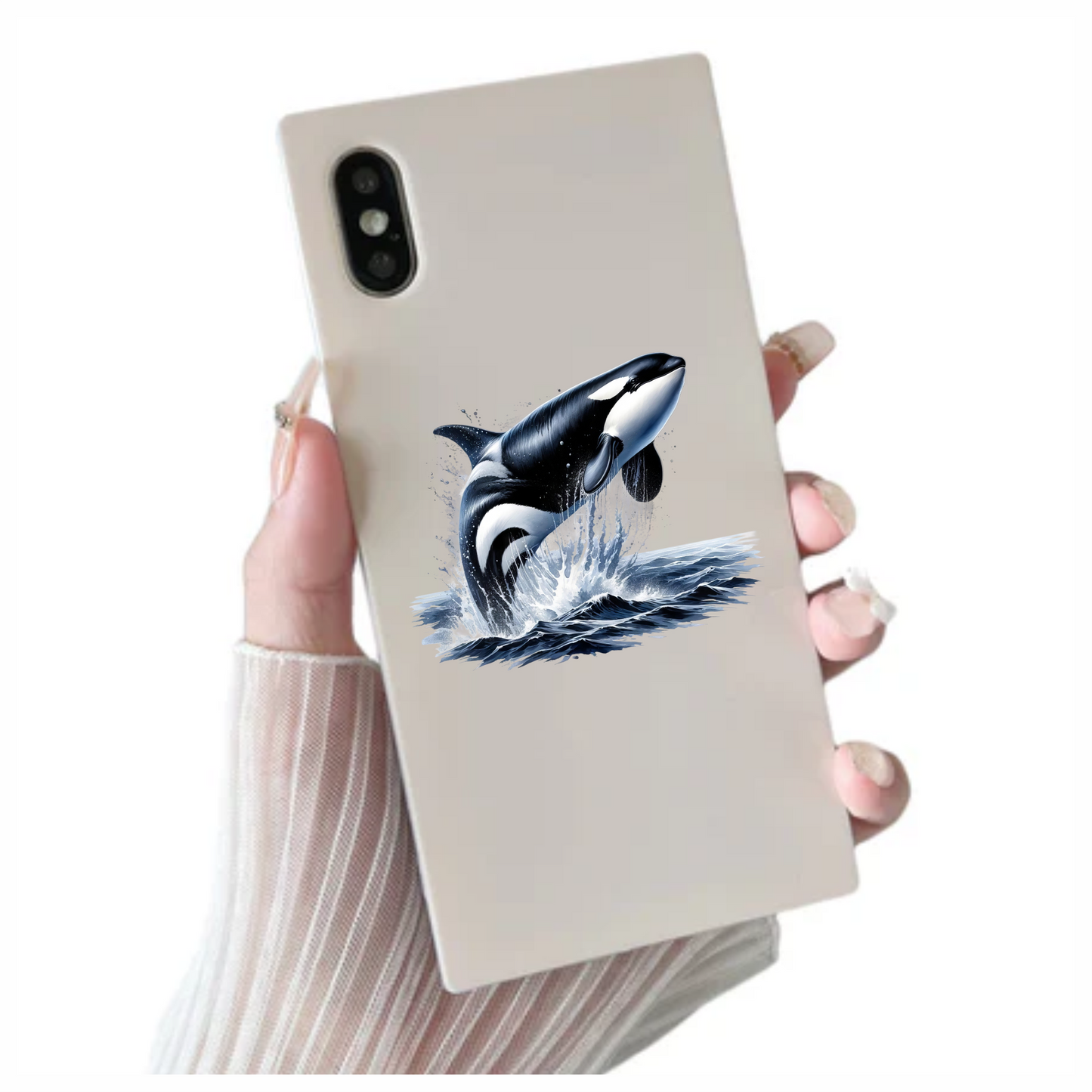 Orca Black White Water Splash Jumping Vinyl Sticker Decal