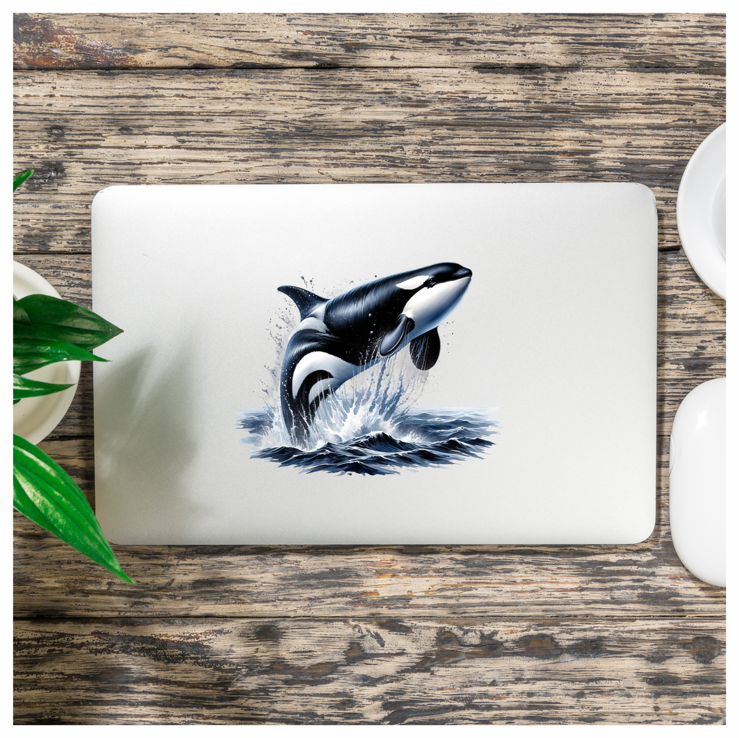 Orca Black White Water Splash Jumping Vinyl Sticker Decal