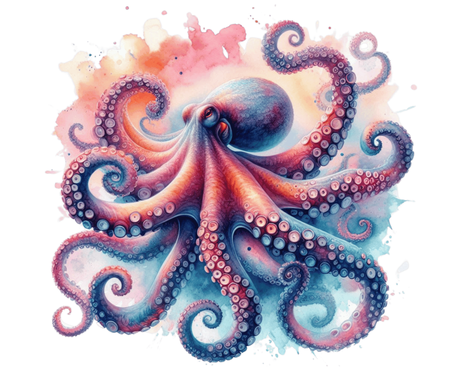 Octopus Pink Blue Tentacles Watercolor Vinyl Sticker Decal