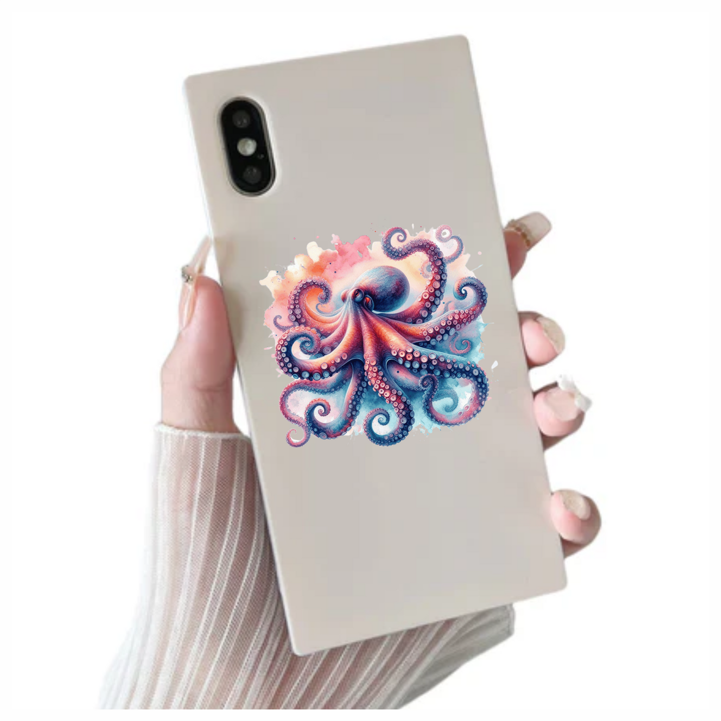 Octopus Pink Blue Tentacles Watercolor Vinyl Sticker Decal