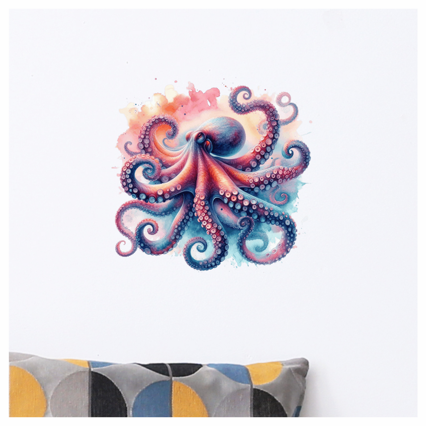Octopus Pink Blue Tentacles Watercolor Vinyl Sticker Decal