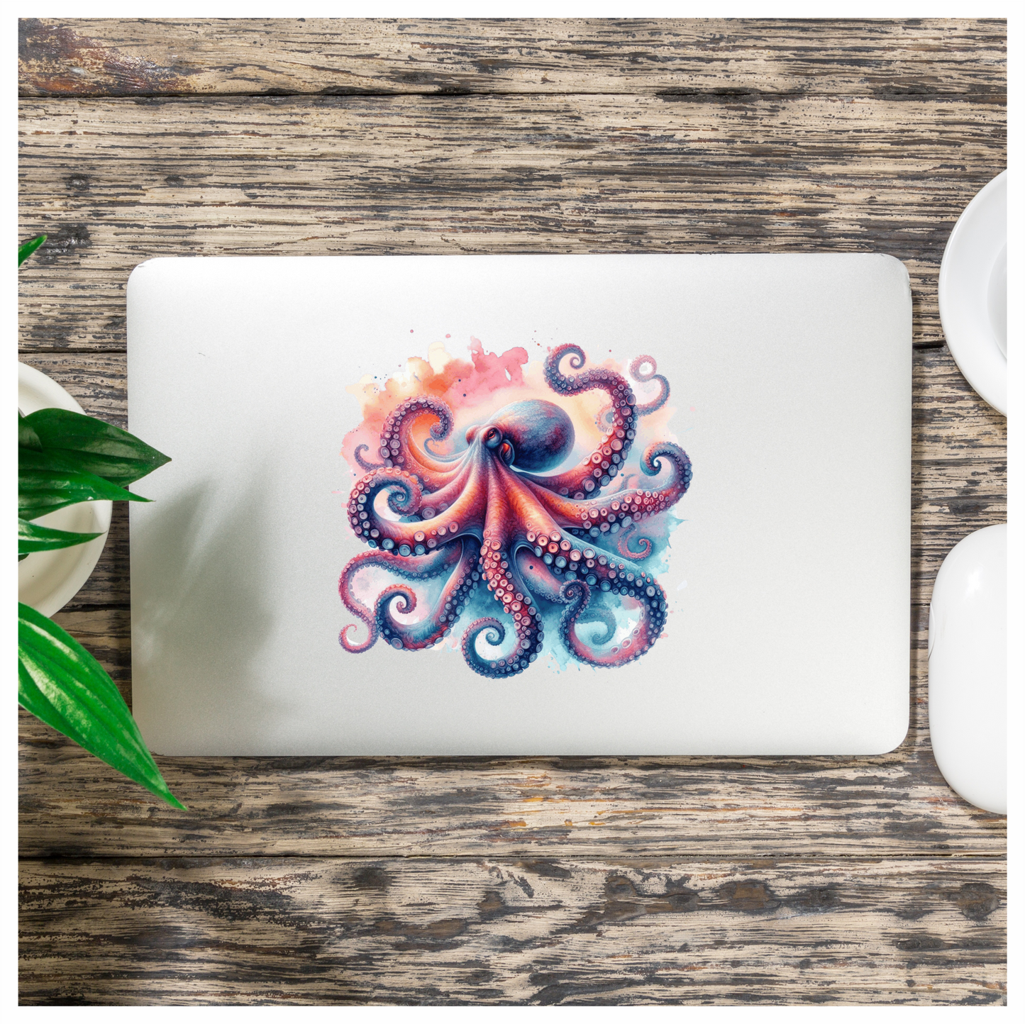 Octopus Pink Blue Tentacles Watercolor Vinyl Sticker Decal