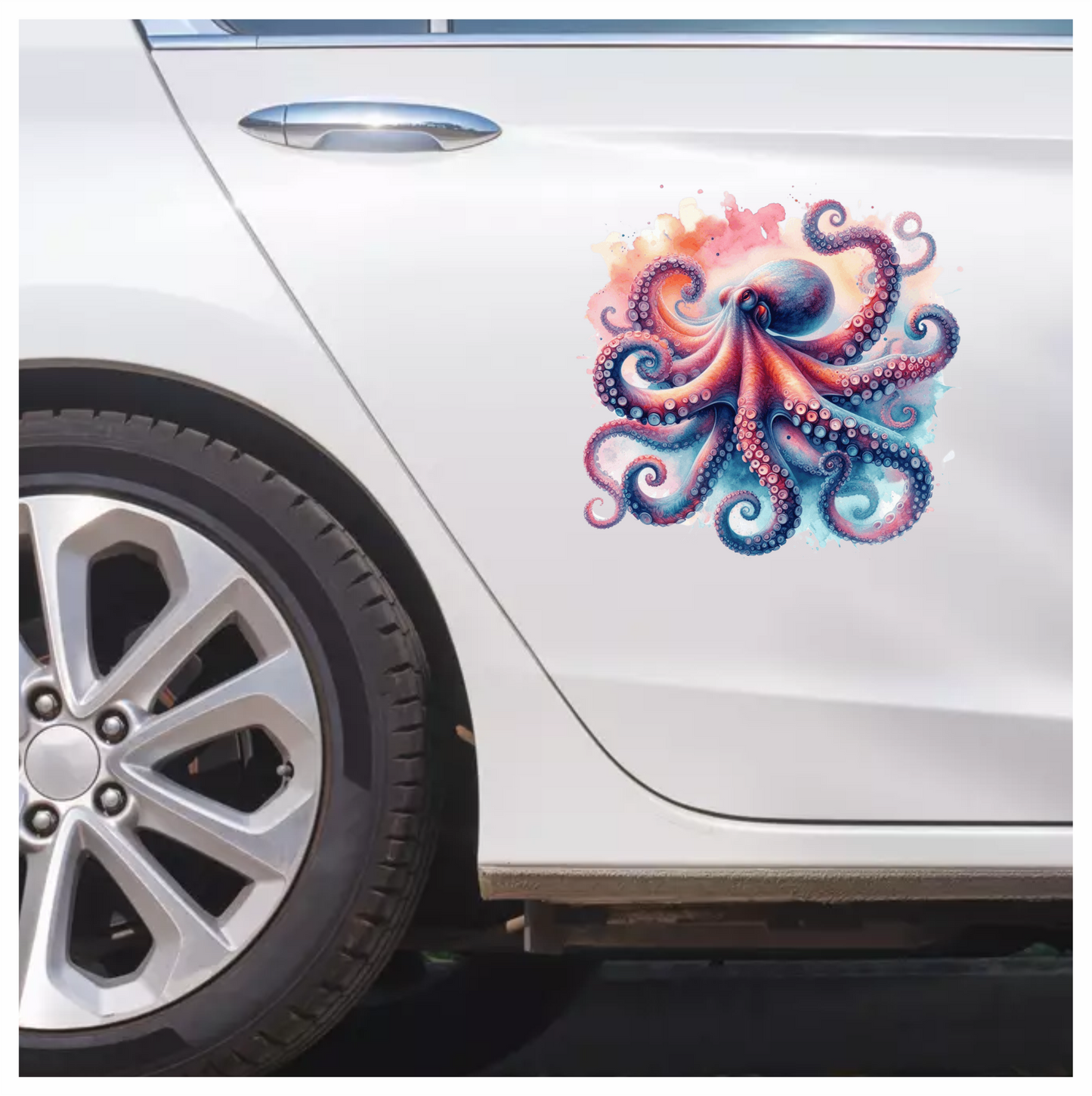 Octopus Pink Blue Tentacles Watercolor Vinyl Sticker Decal