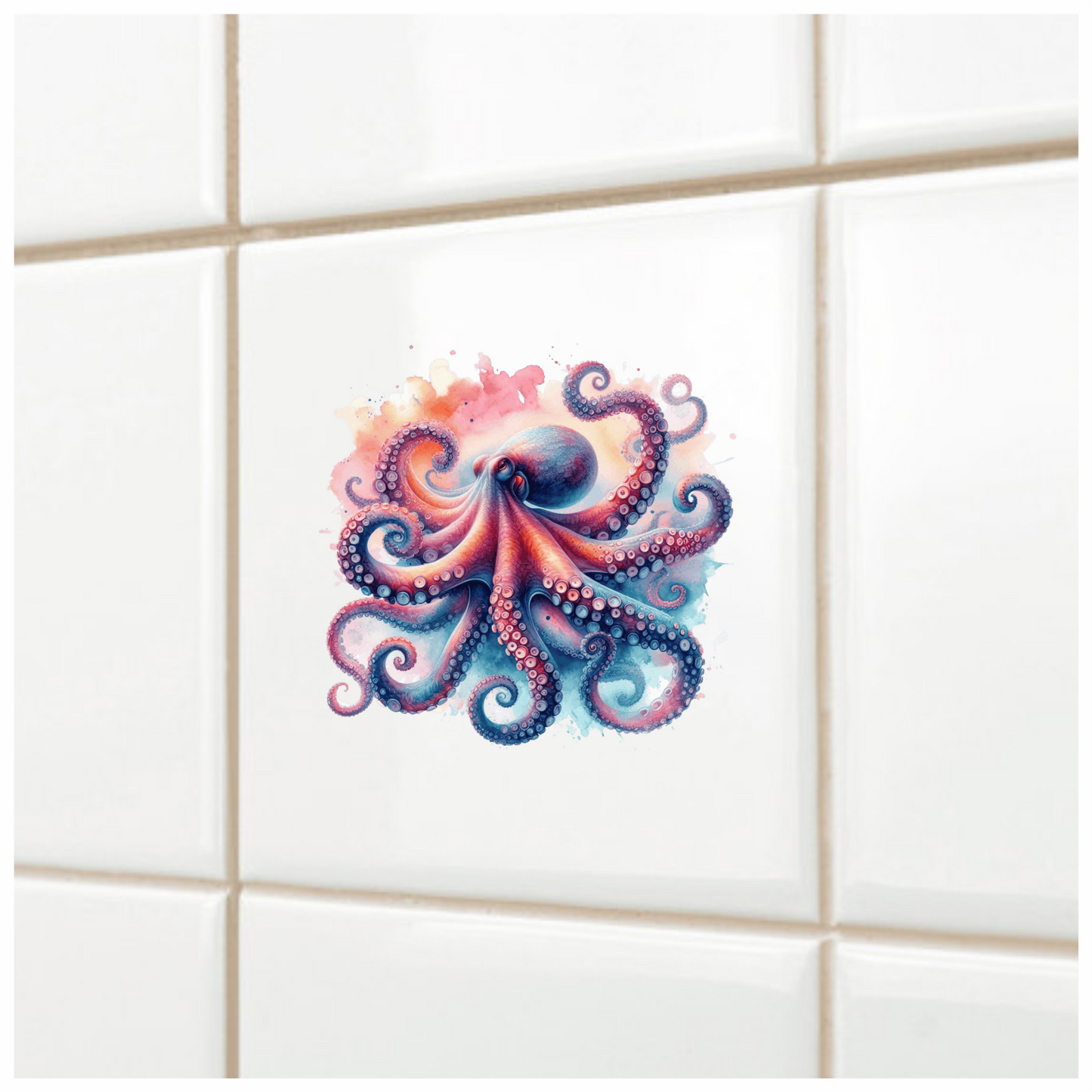 Octopus Pink Blue Tentacles Watercolor Vinyl Sticker Decal