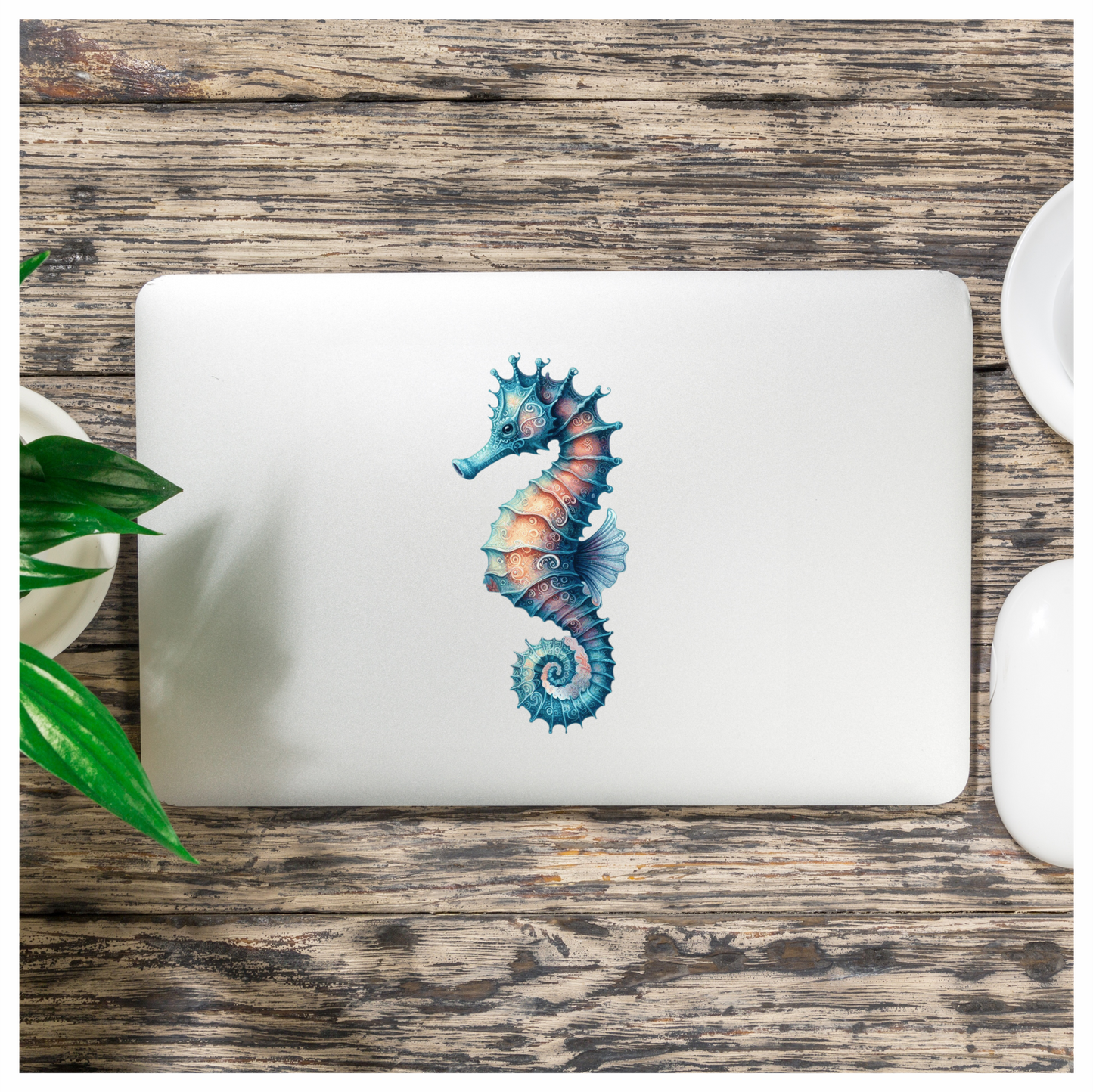 Seahorse Blue Animal Spiral Vinyl Sticker Decal