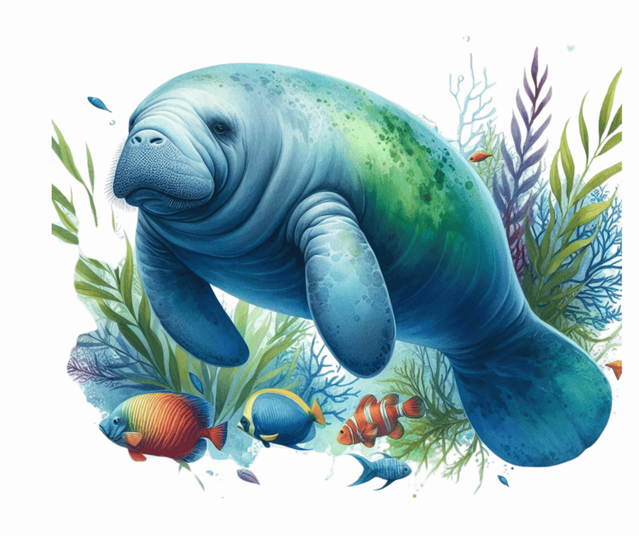 Manatee Blue Fish Seaweed Tropical Vinyl Sticker Decal