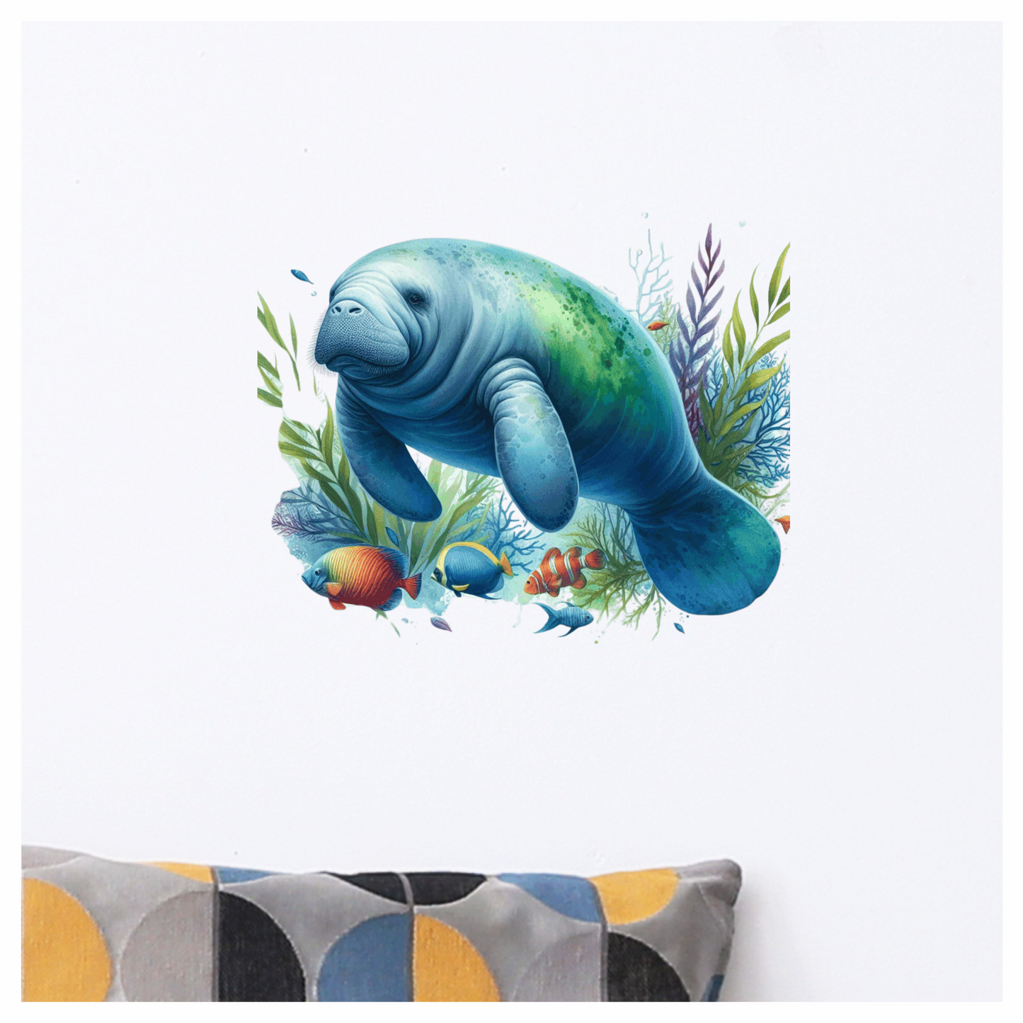 Manatee Blue Fish Seaweed Tropical Vinyl Sticker Decal