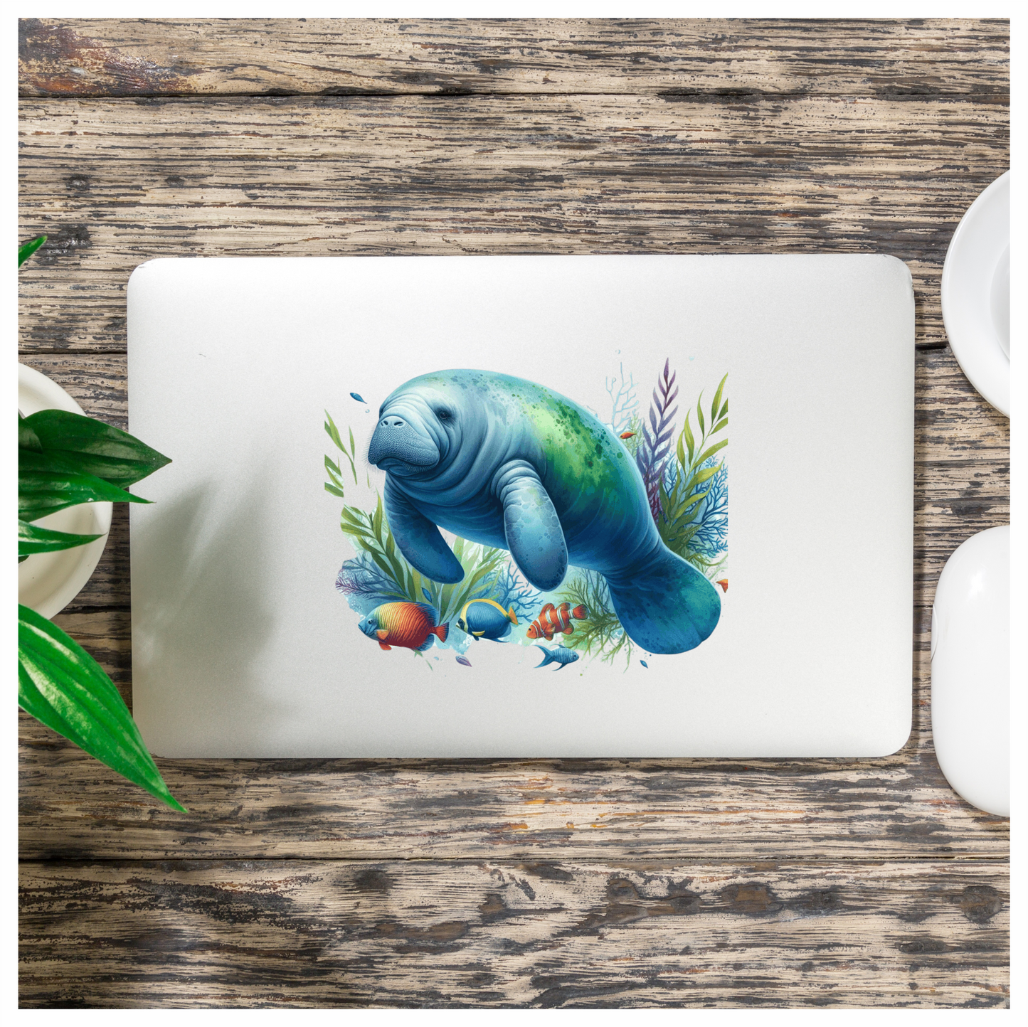 Manatee Blue Fish Seaweed Tropical Vinyl Sticker Decal