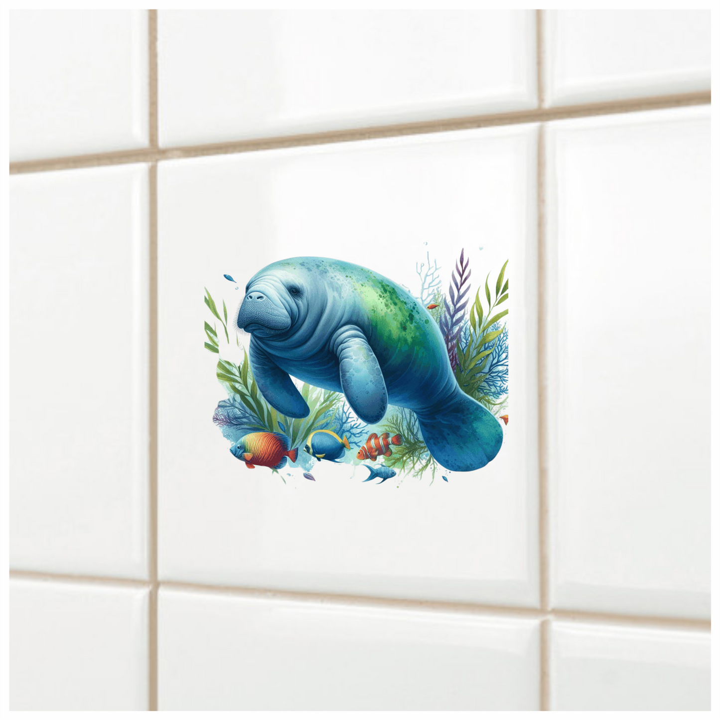 Manatee Blue Fish Seaweed Tropical Vinyl Sticker Decal