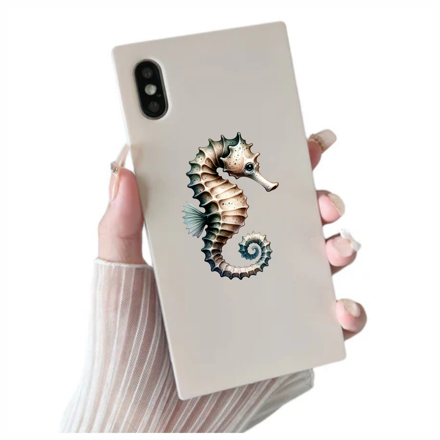 Seahorse Brown White Spiral Tail Vinyl Sticker Decal