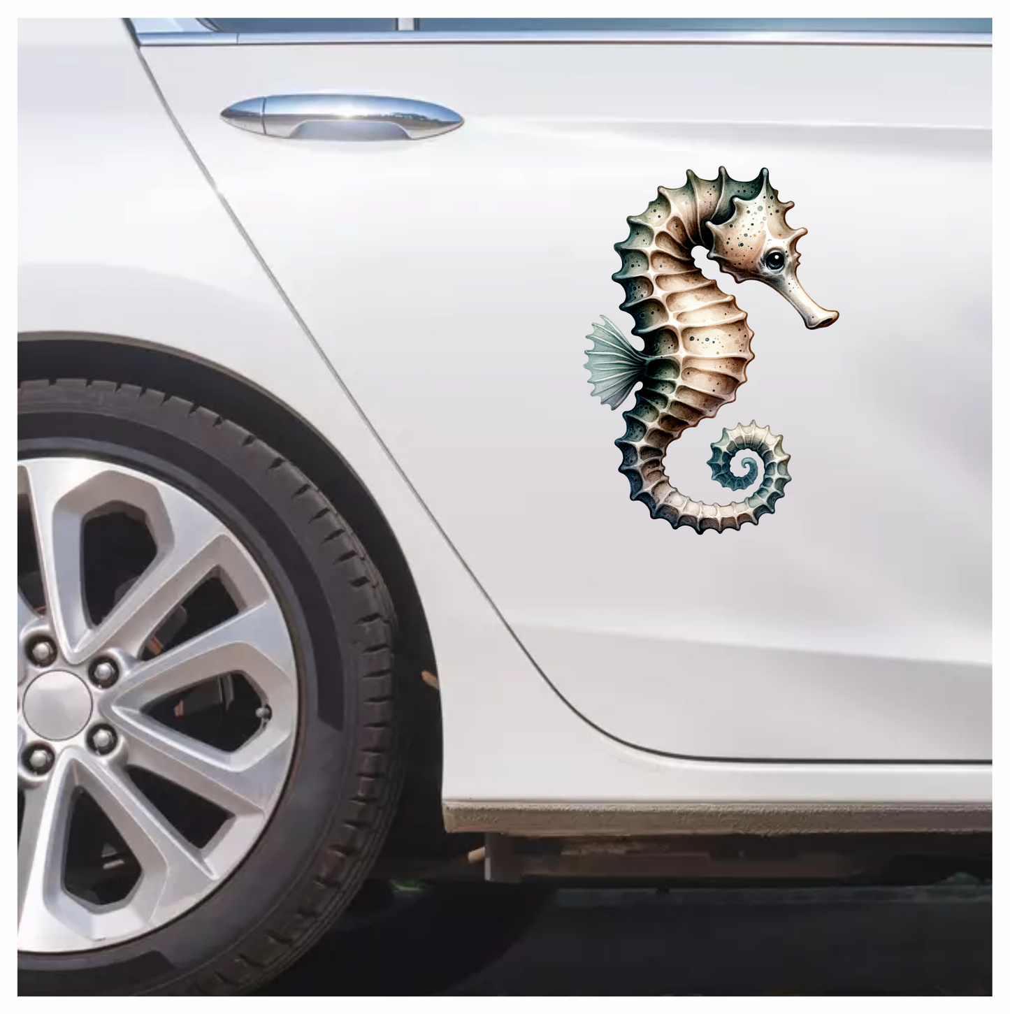 Seahorse Brown White Spiral Tail Vinyl Sticker Decal