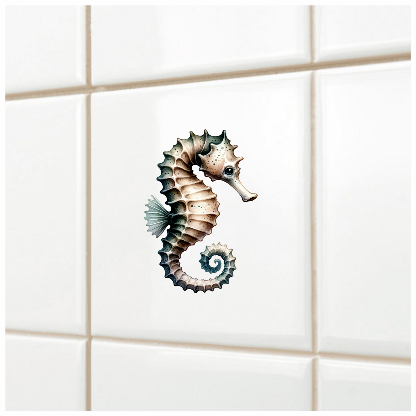 Seahorse Brown White Spiral Tail Vinyl Sticker Decal
