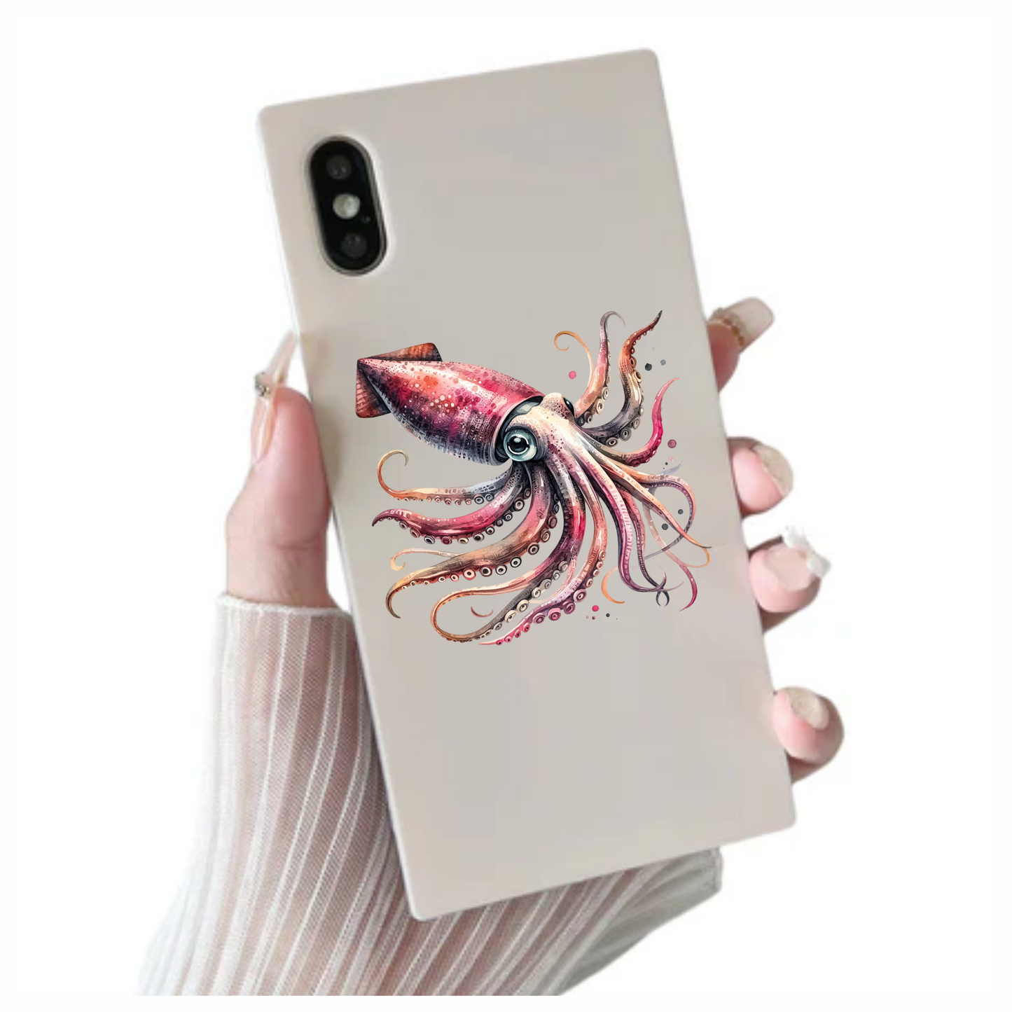 Squid Pink Animal Watercolor Vinyl Sticker Decal