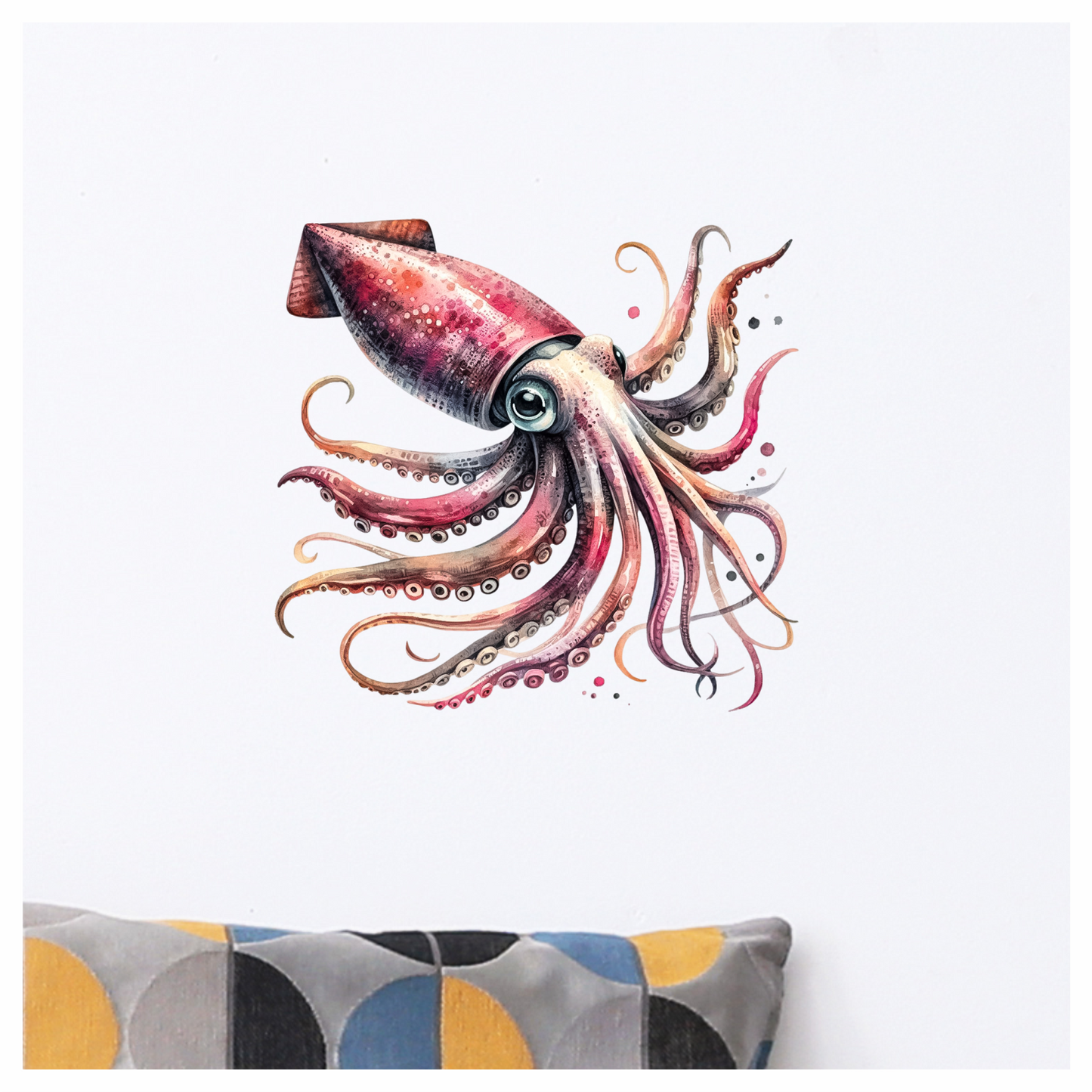 Squid Pink Animal Watercolor Vinyl Sticker Decal