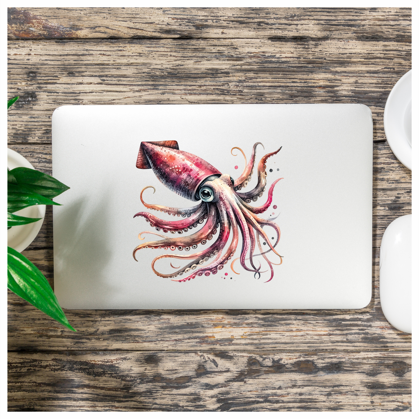 Squid Pink Animal Watercolor Vinyl Sticker Decal