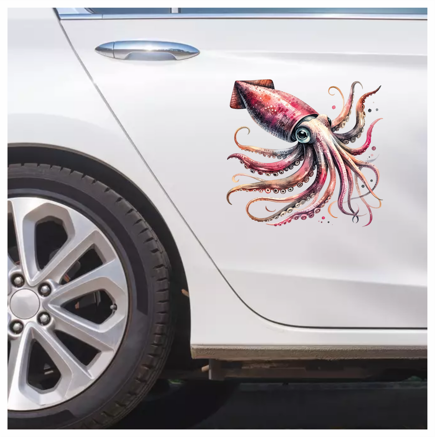 Squid Pink Animal Watercolor Vinyl Sticker Decal