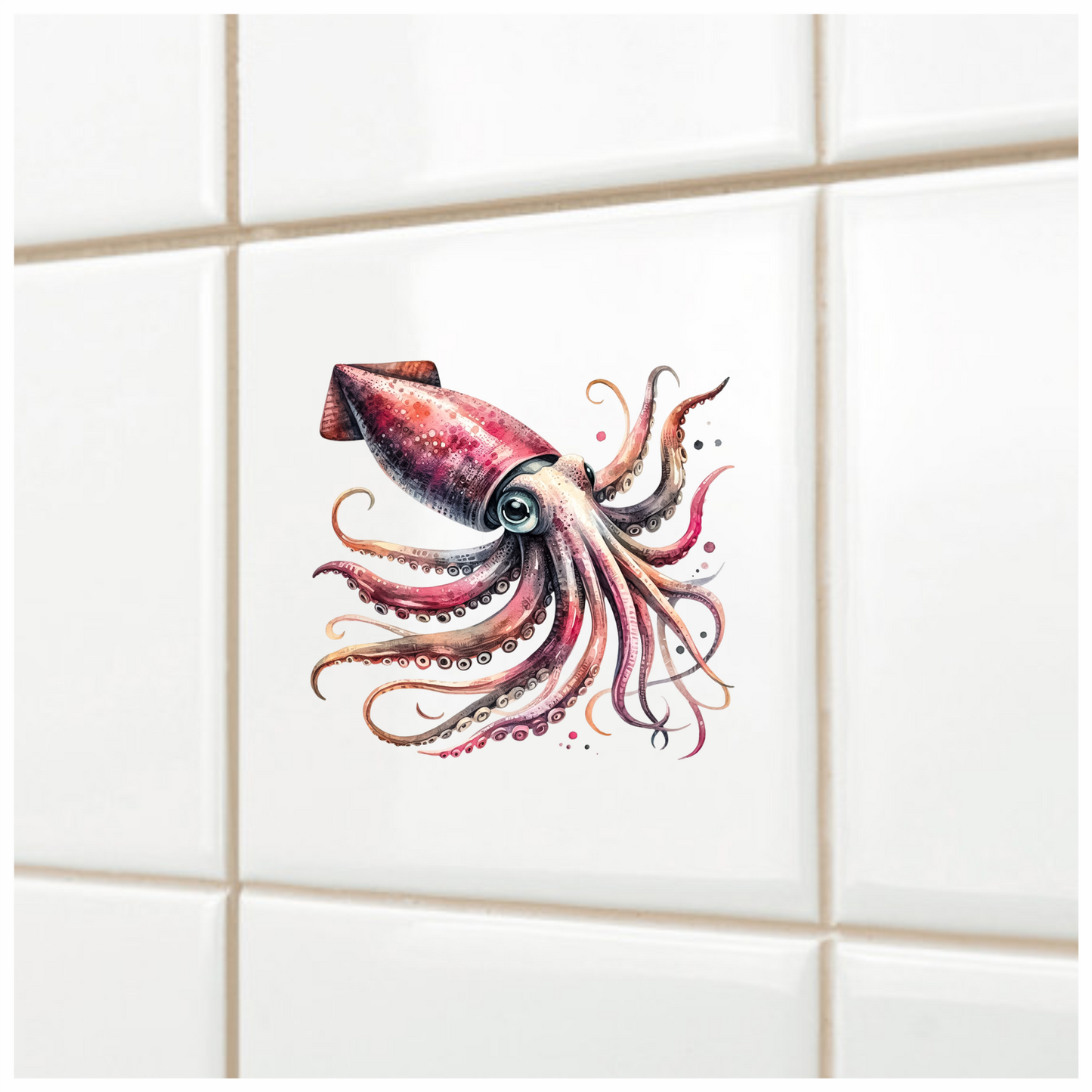 Squid Pink Animal Watercolor Vinyl Sticker Decal