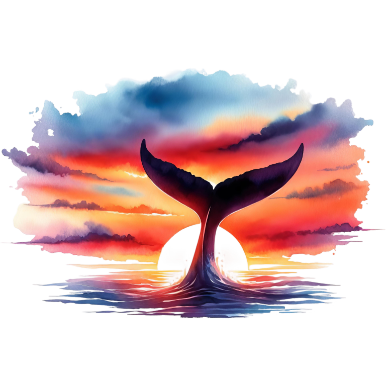 Whale Tail Sunset Ocean Watercolor Vinyl Sticker Decal