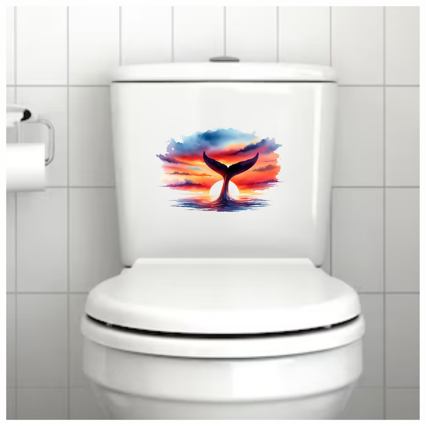 Whale Tail Sunset Ocean Watercolor Vinyl Sticker Decal