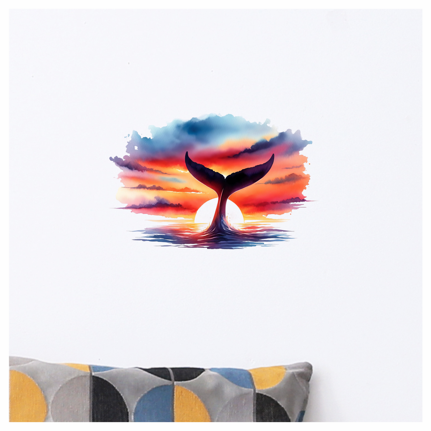 Whale Tail Sunset Ocean Watercolor Vinyl Sticker Decal