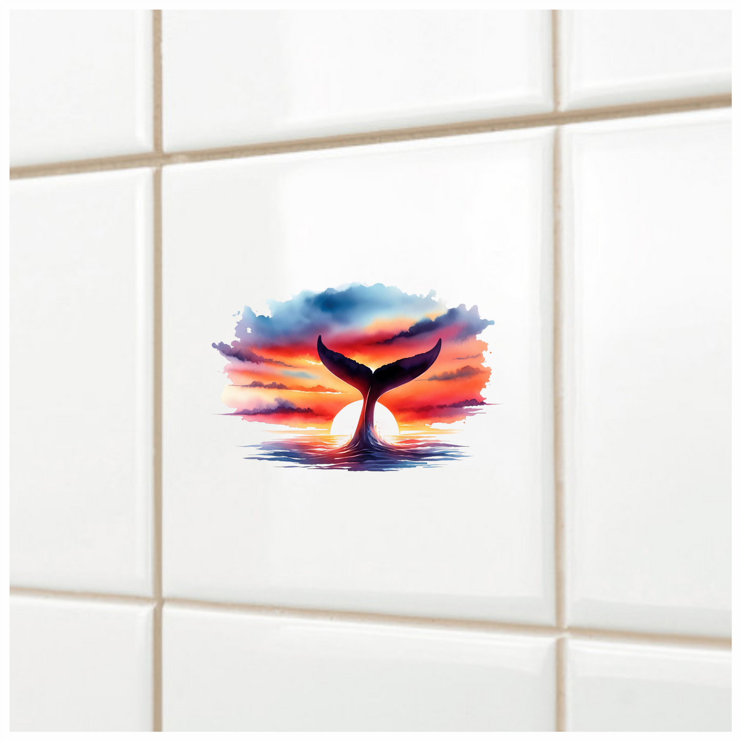 Whale Tail Sunset Ocean Watercolor Vinyl Sticker Decal