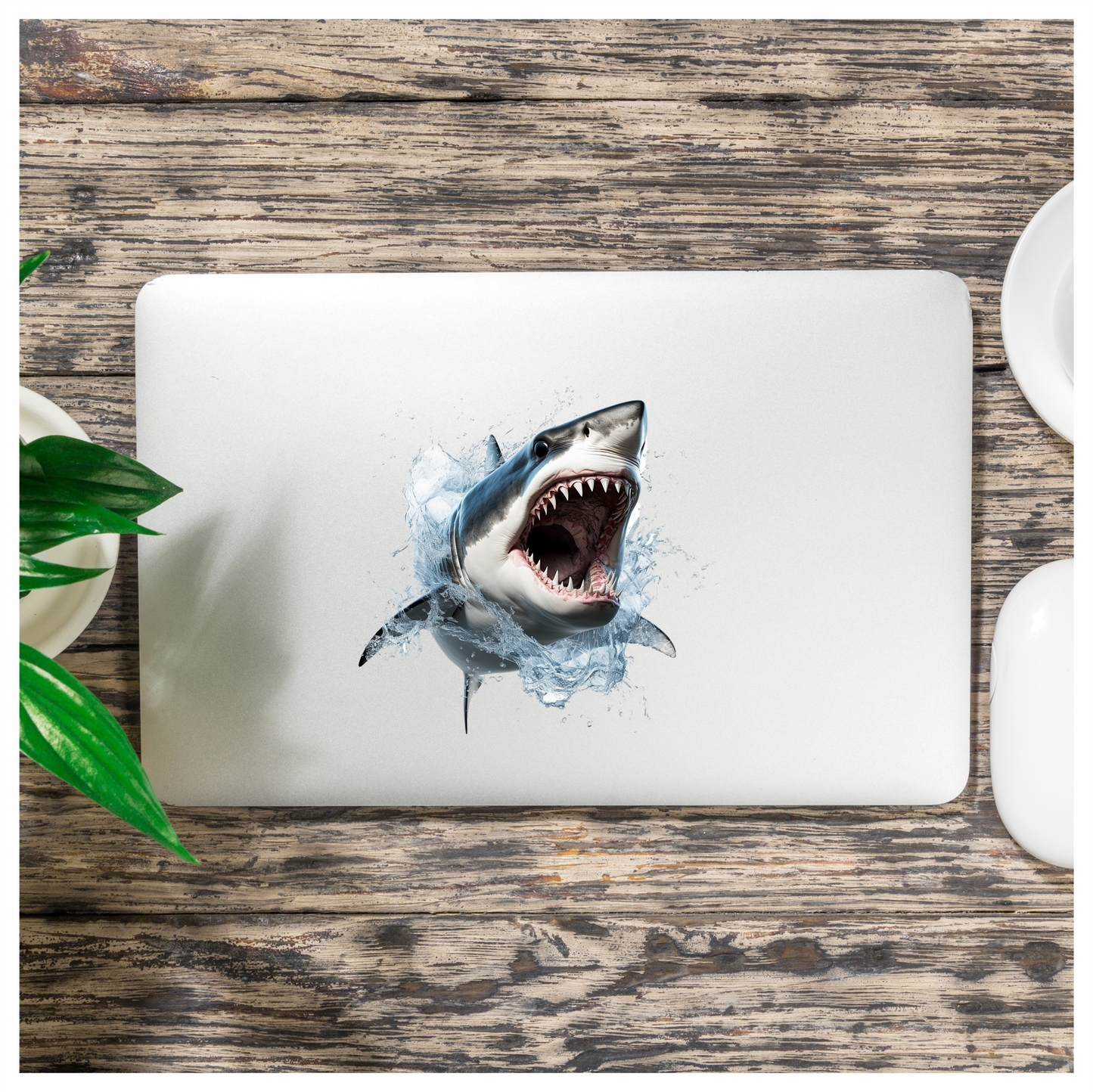 Shark Grey Water Splash Fierce Predator Teeth Vinyl Sticker Decal