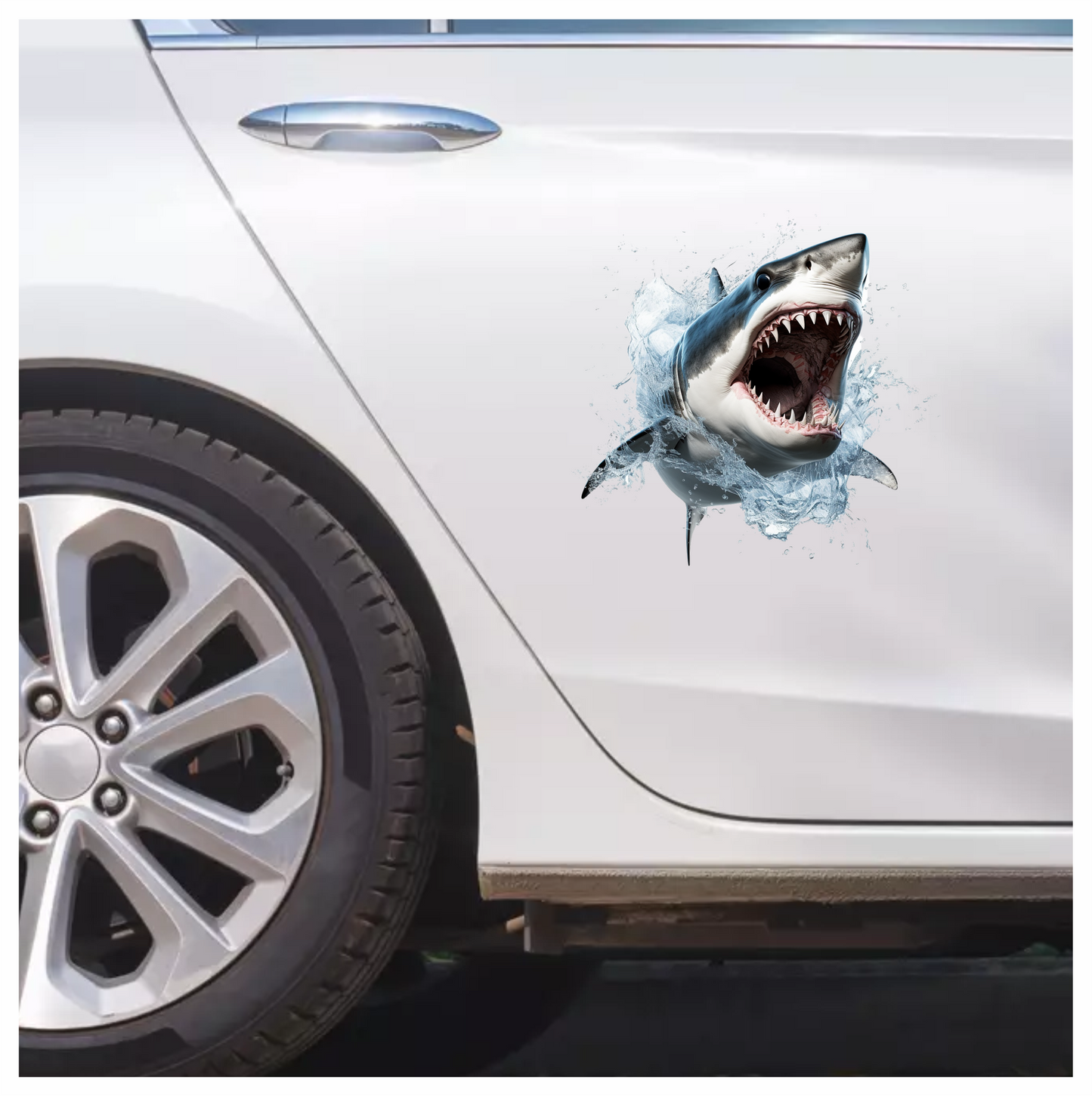 Shark Grey Water Splash Fierce Predator Teeth Vinyl Sticker Decal