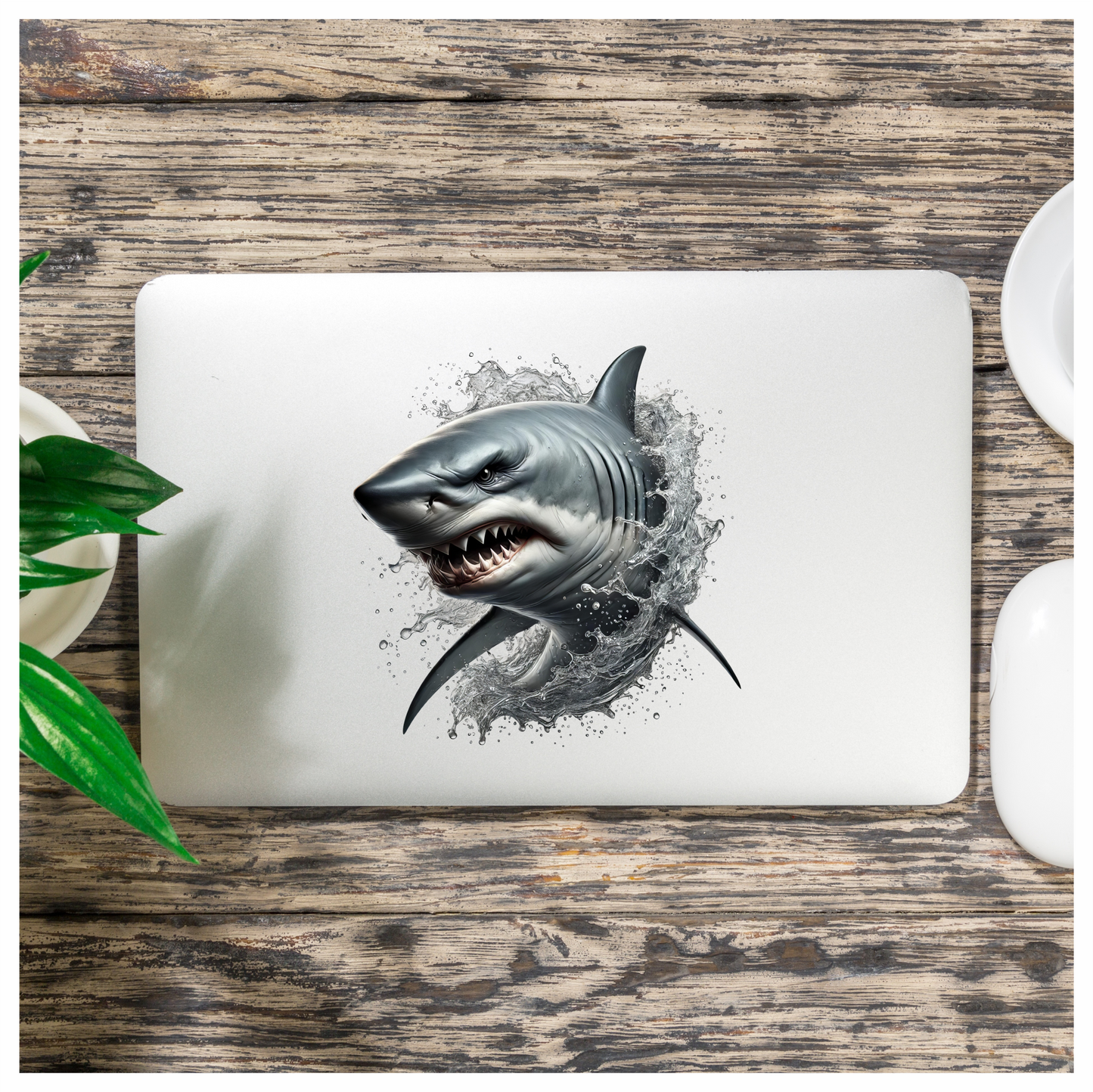 Shark Gray Water Splash Teeth Vinyl Sticker Decal