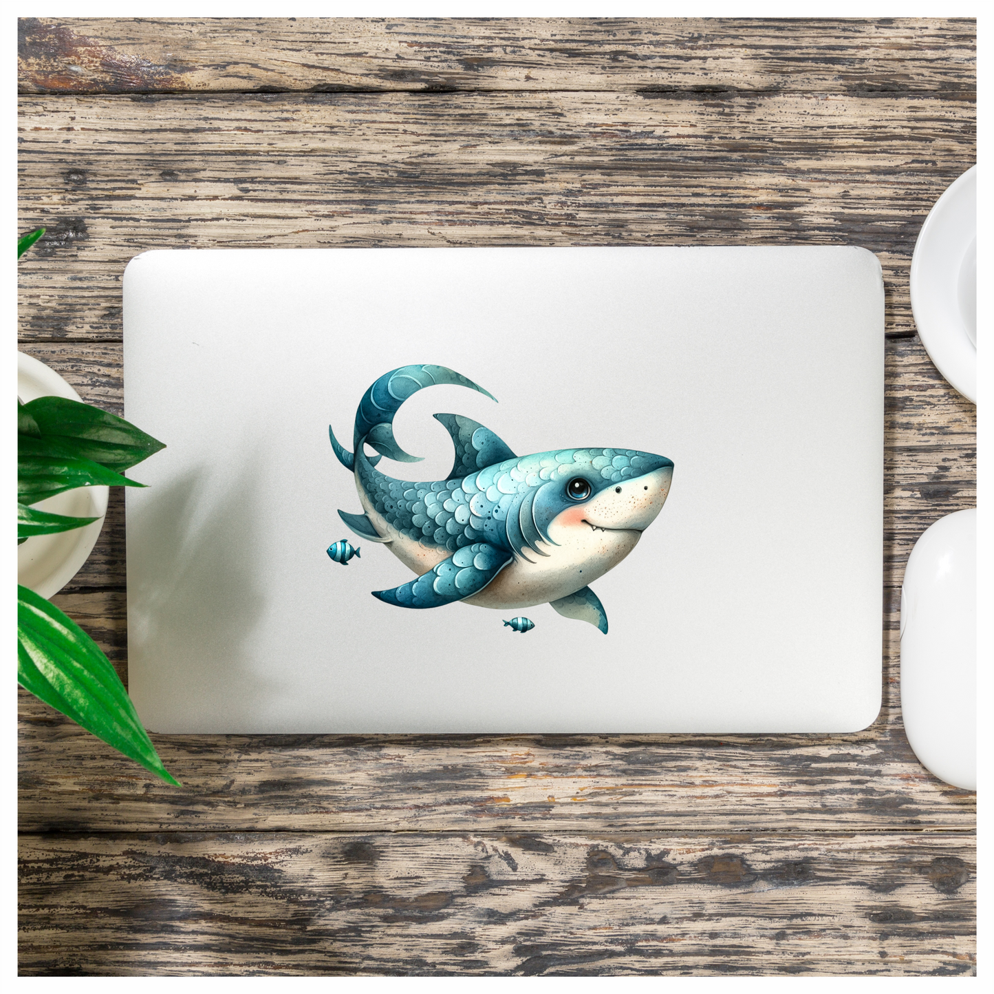 Shark Blue Fish Cartoon Ocean Vinyl Sticker Decal
