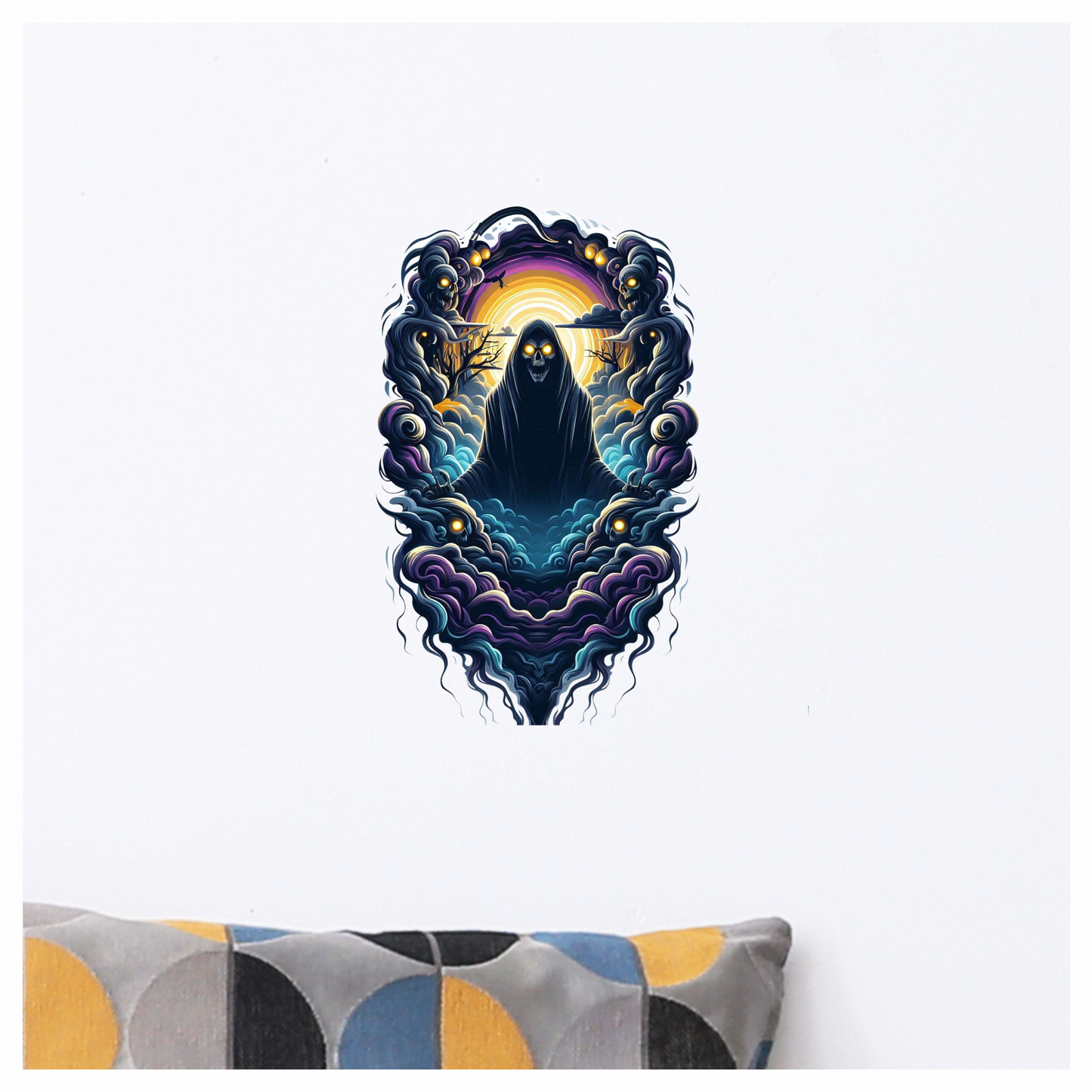 Skull Clouds Night Creature Orange Vinyl Sticker Decal