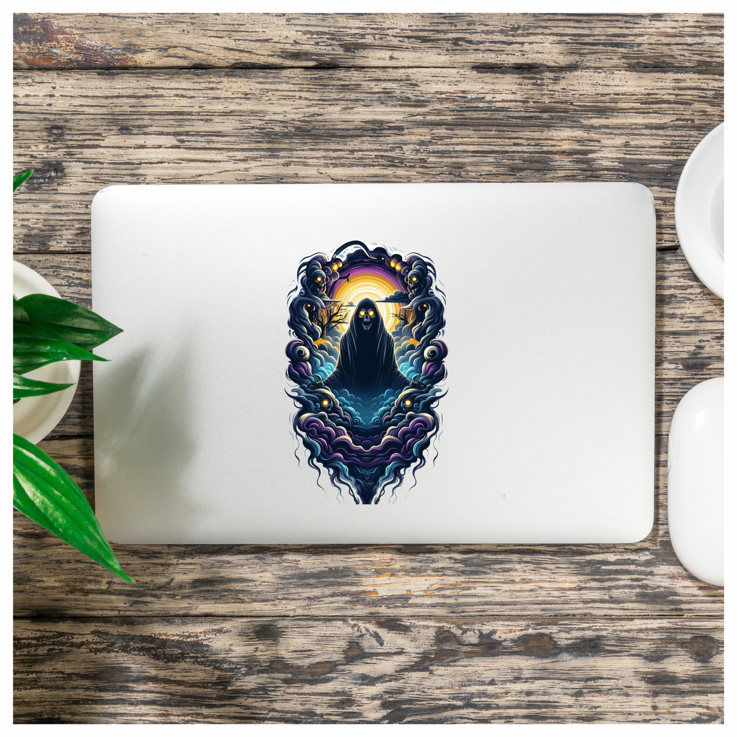 Skull Clouds Night Creature Orange Vinyl Sticker Decal