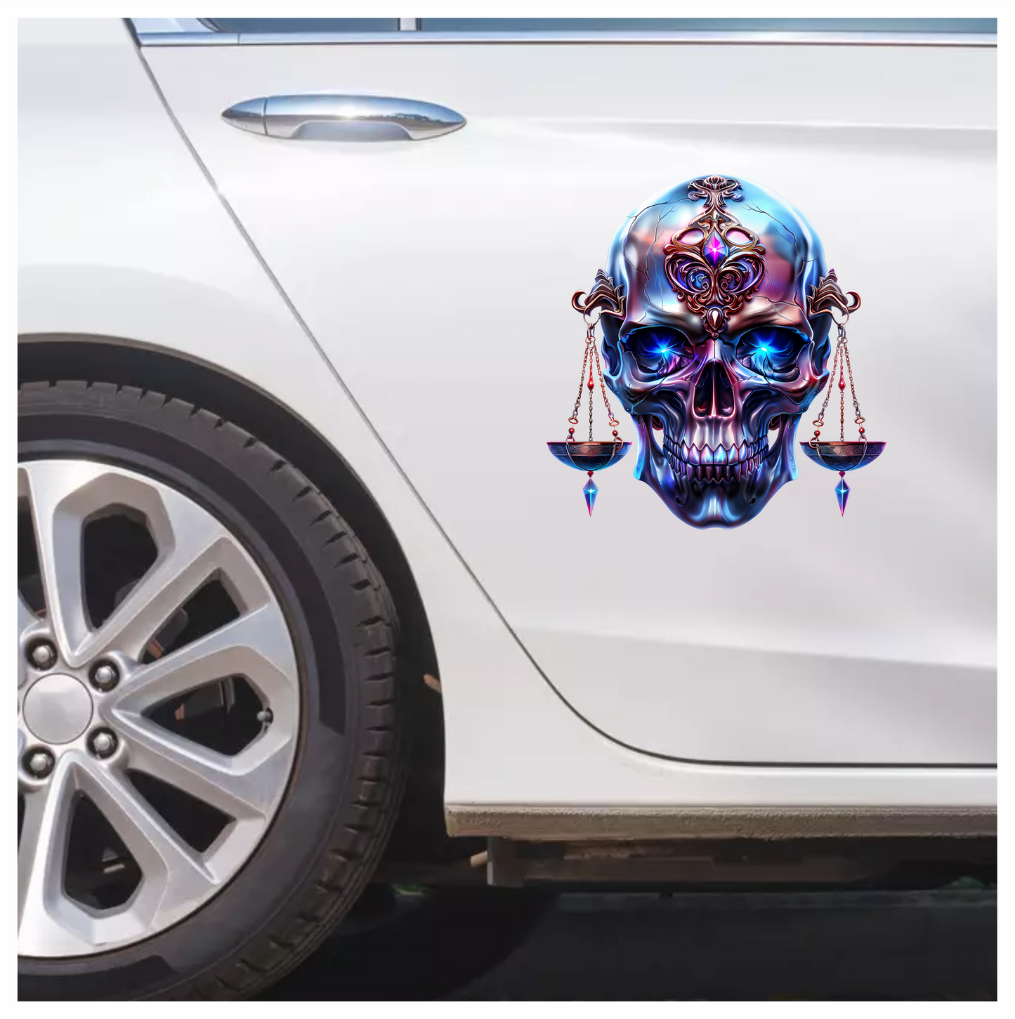 Skull Blue Eyes Balance Scale Vinyl Sticker Decal