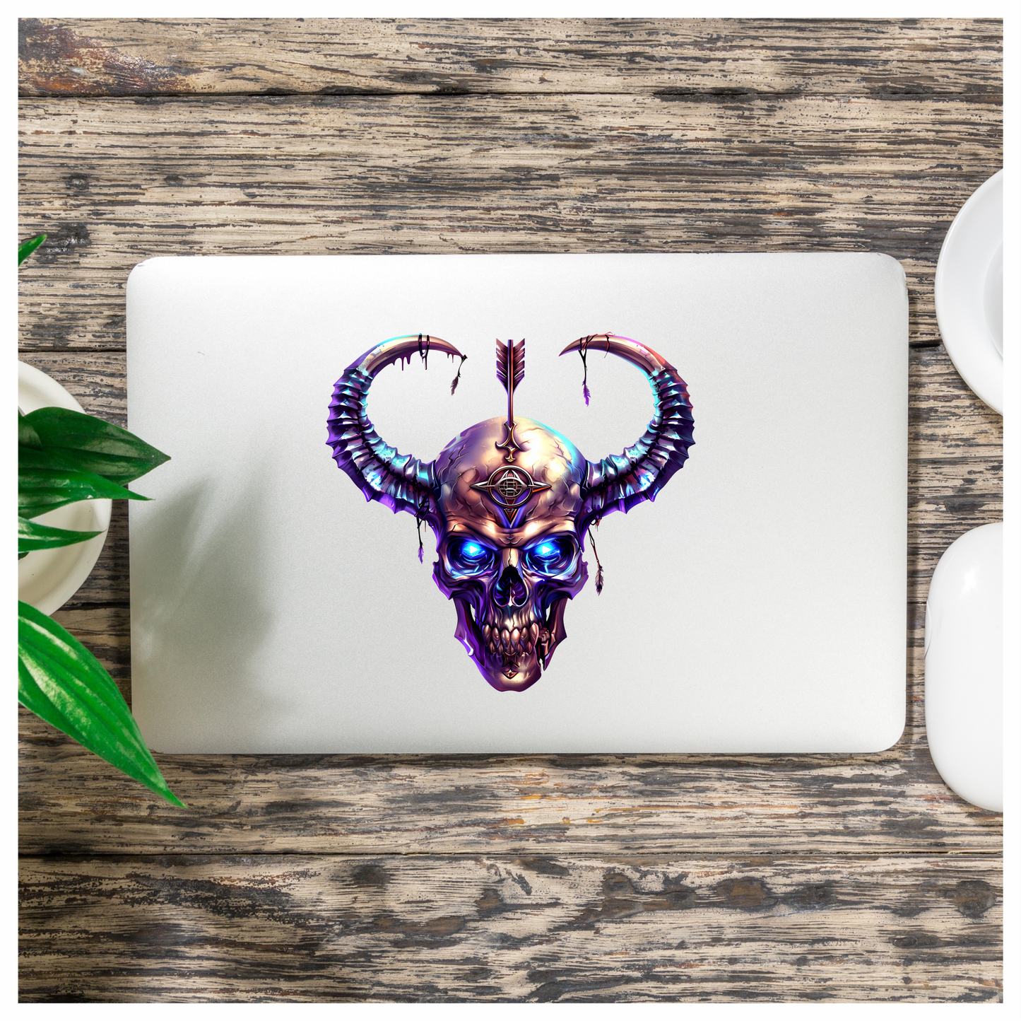 Skull Purple Horns Arrow Symbol Vinyl Sticker Decal