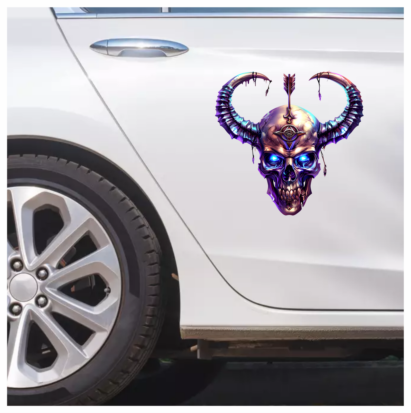 Skull Purple Horns Arrow Symbol Vinyl Sticker Decal