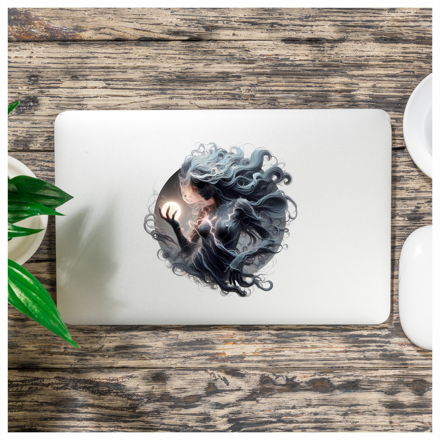 Ghost Woman Electric Hair Moon Vinyl Sticker Decal