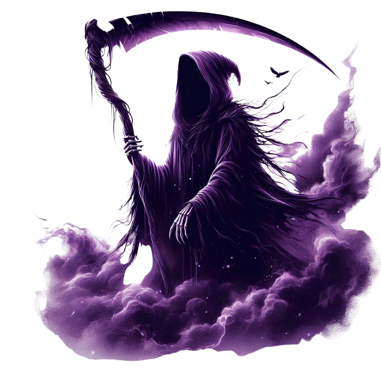 Grim Reaper Purple Clouds Skeleton Scythe Vinyl Sticker Decal