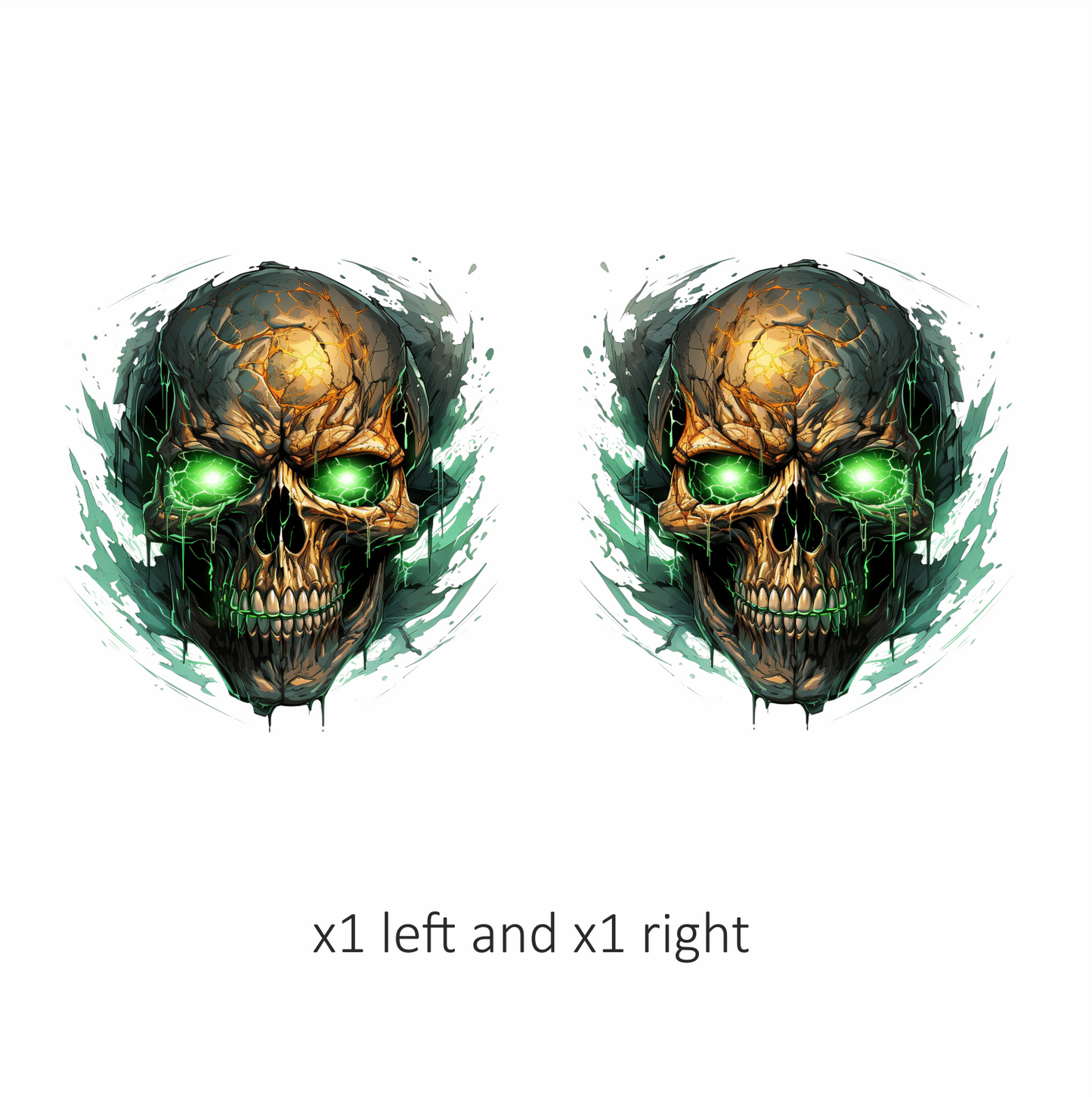 Skull Green Eyes Cracked Glowing Vinyl Sticker Decal