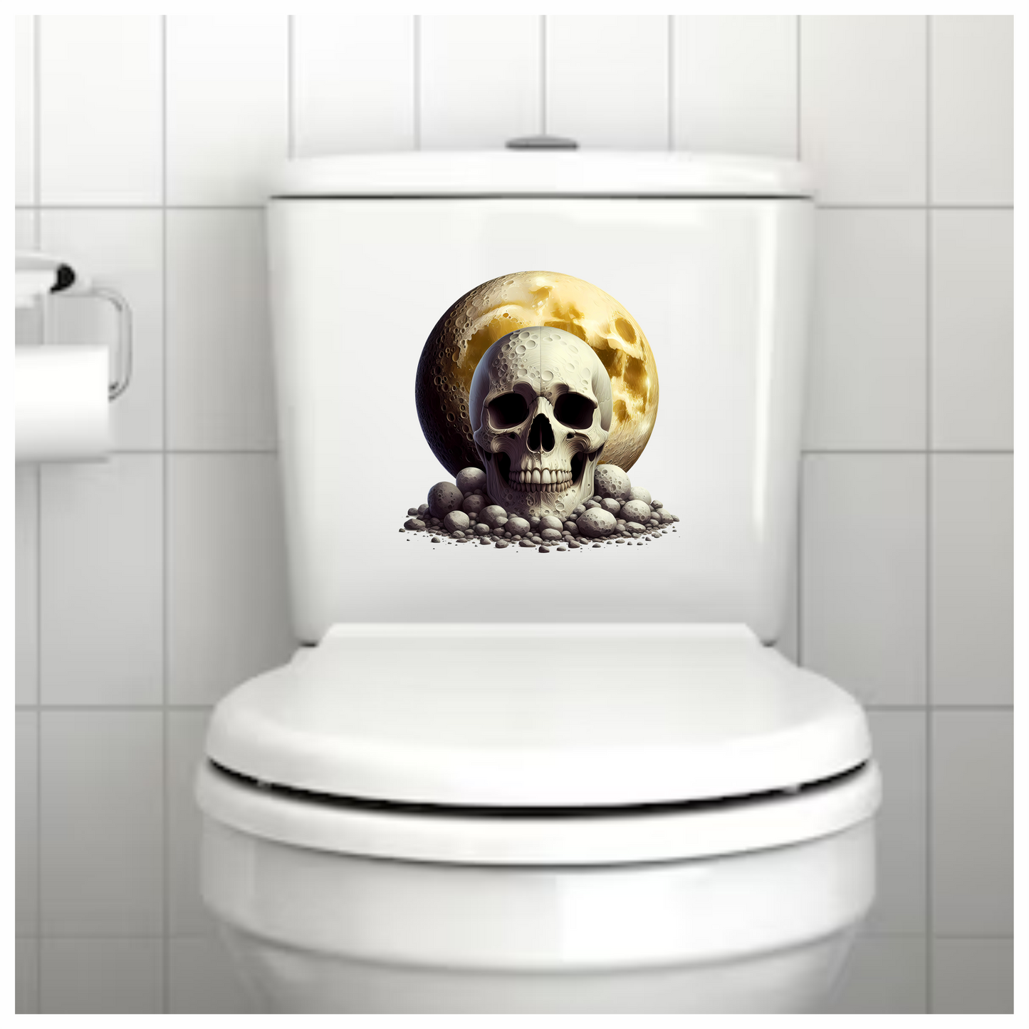 Skull Moon Rocks Yellow Vinyl Sticker Decal
