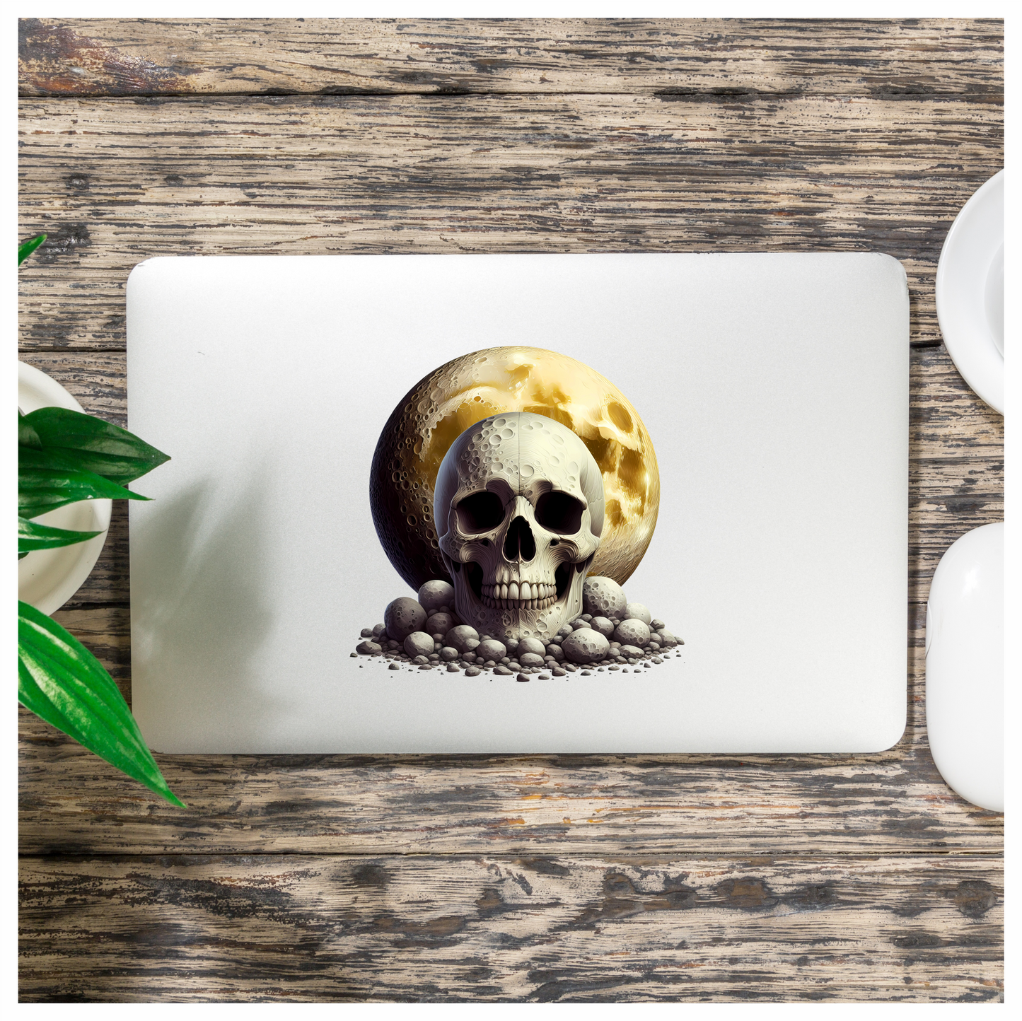Skull Moon Rocks Yellow Vinyl Sticker Decal