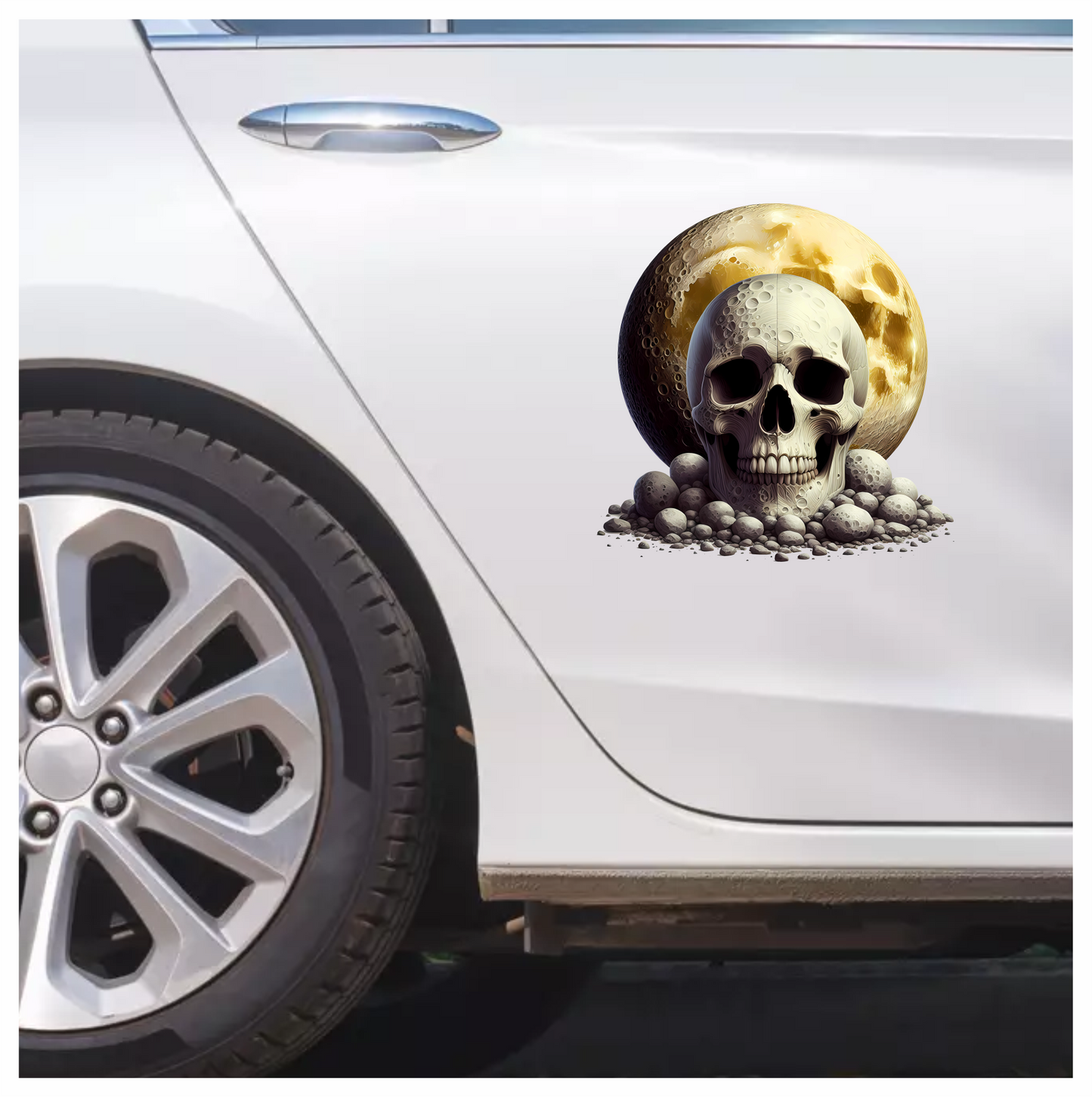 Skull Moon Rocks Yellow Vinyl Sticker Decal