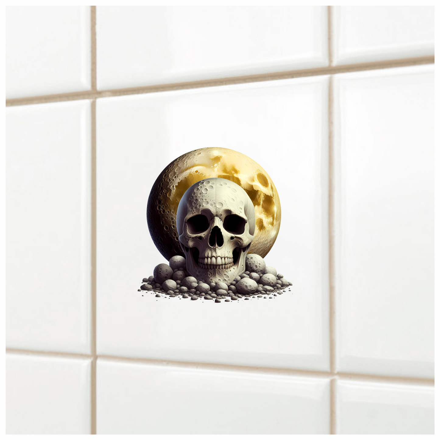 Skull Moon Rocks Yellow Vinyl Sticker Decal