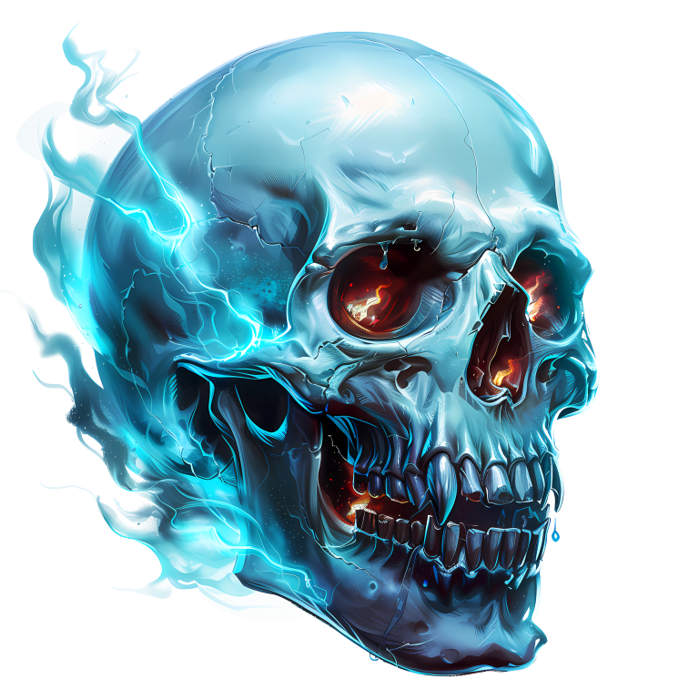 Blue Skull Electric Glowing Fire Vinyl Sticker Decal