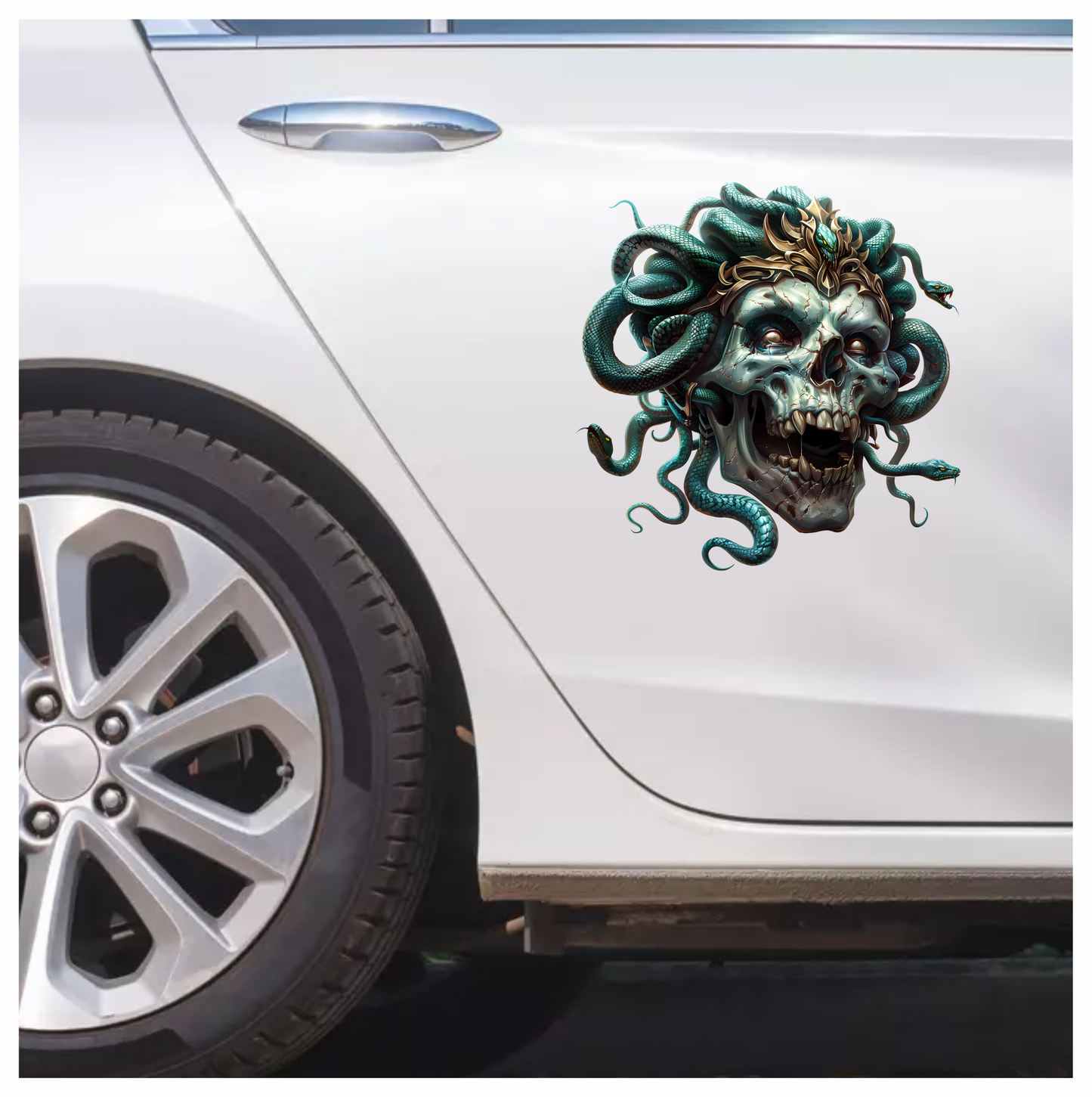 Skull Green Snake Crown Cracked Eyes Vinyl Sticker Decal