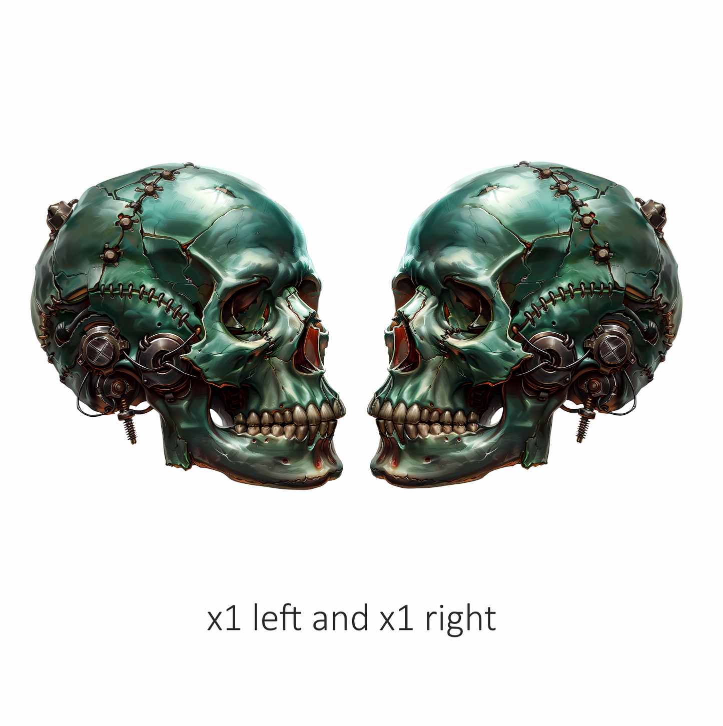 Green Skull Robot Gears Teeth Vinyl Sticker Decal