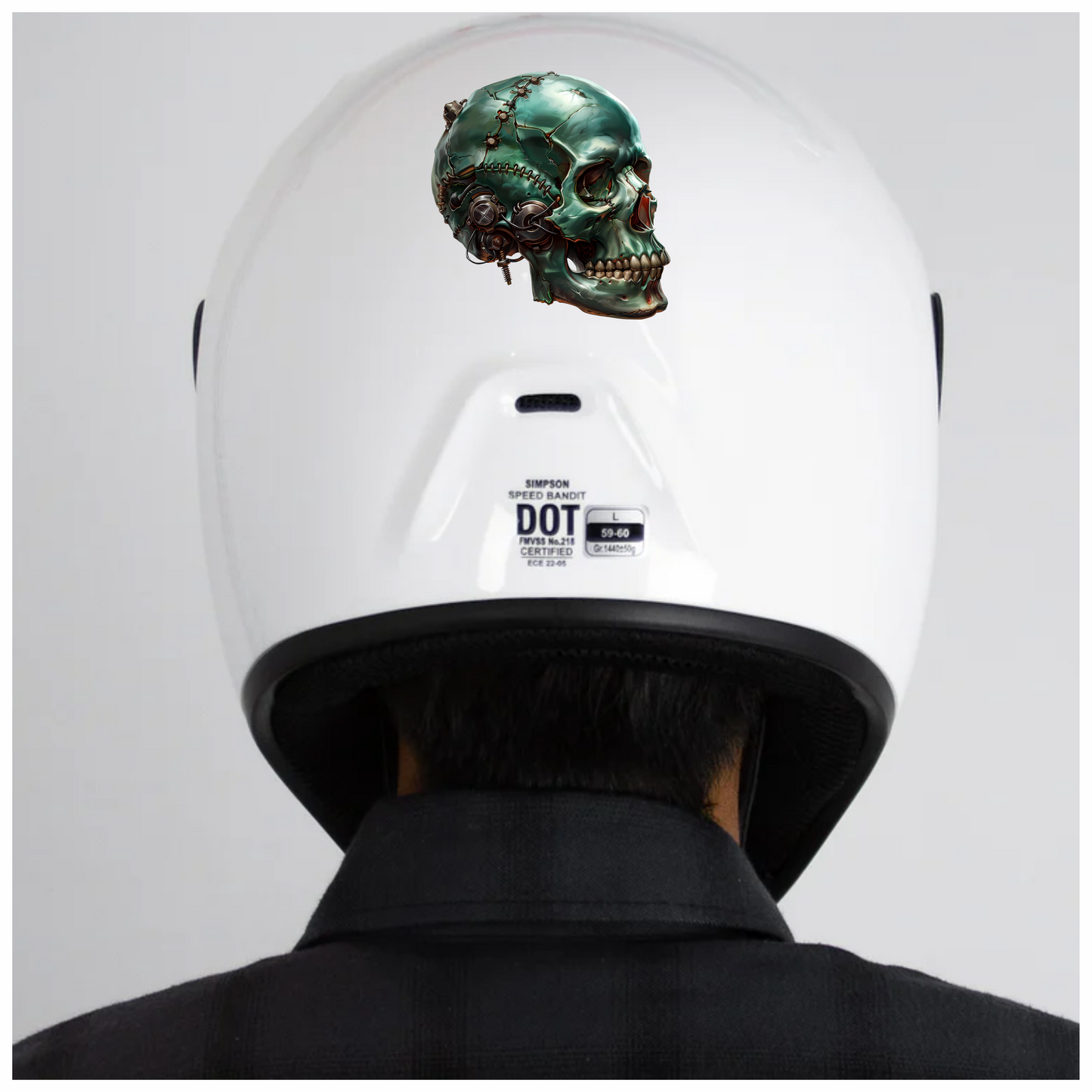 Green Skull Robot Gears Teeth Vinyl Sticker Decal