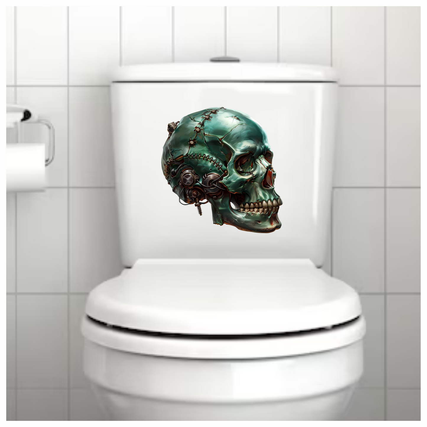 Green Skull Robot Gears Teeth Vinyl Sticker Decal