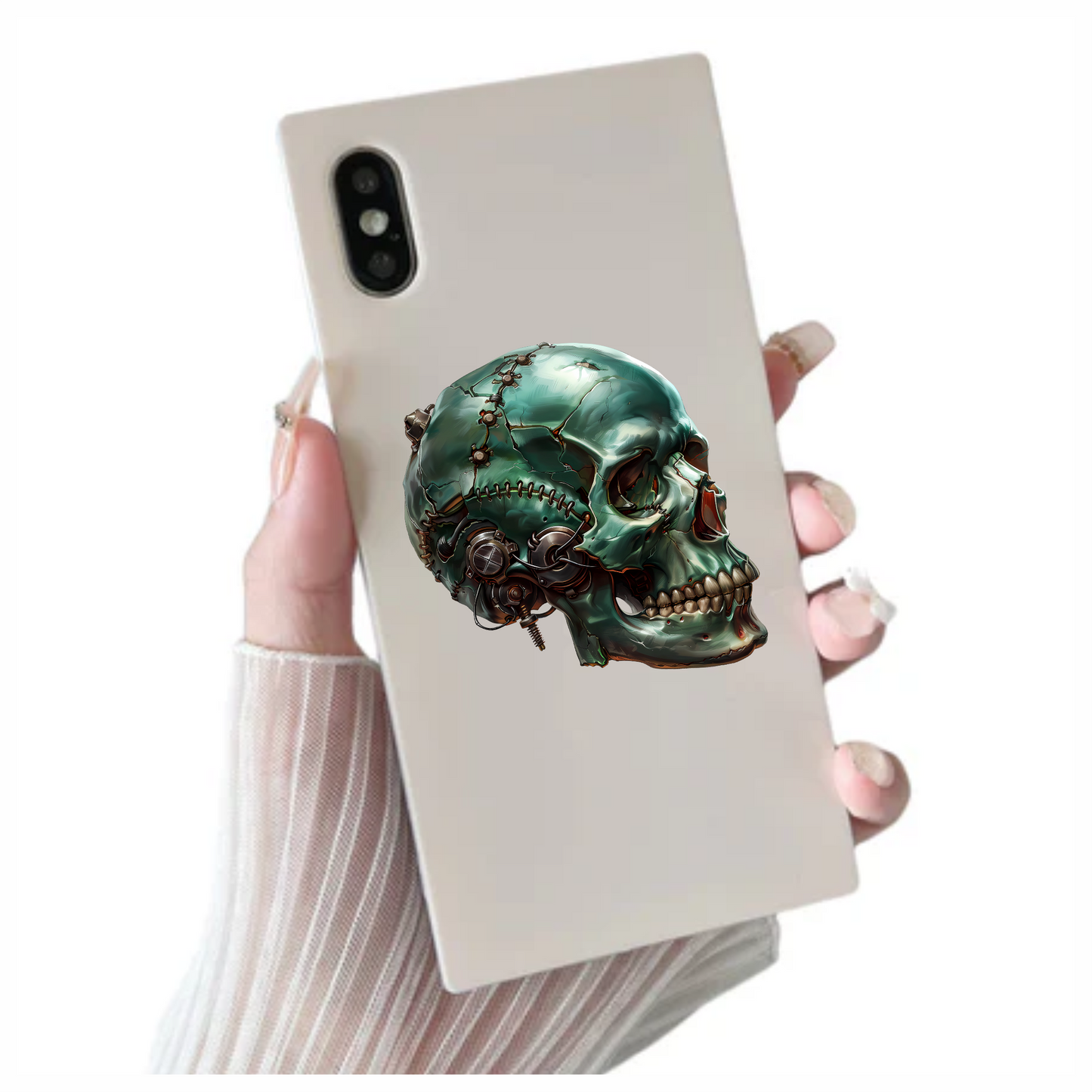 Green Skull Robot Gears Teeth Vinyl Sticker Decal