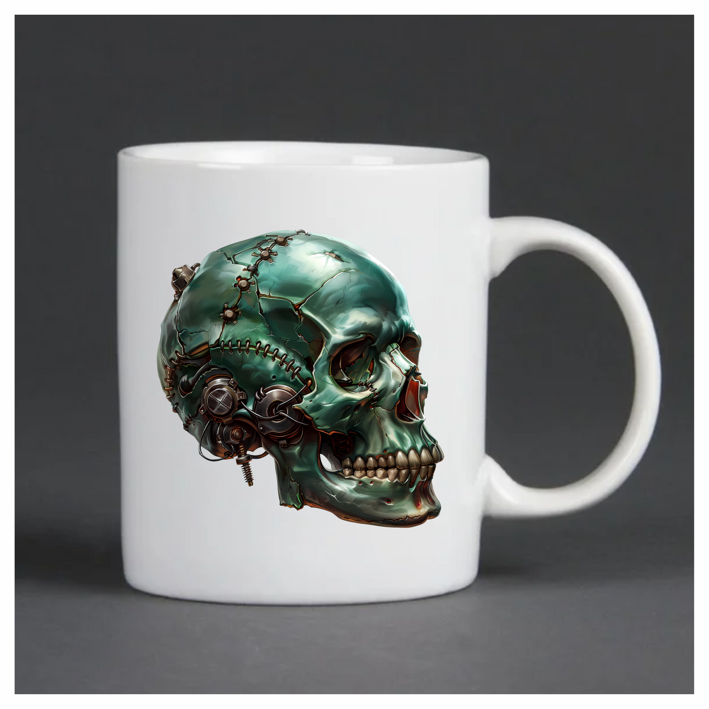 Green Skull Robot Gears Teeth Vinyl Sticker Decal