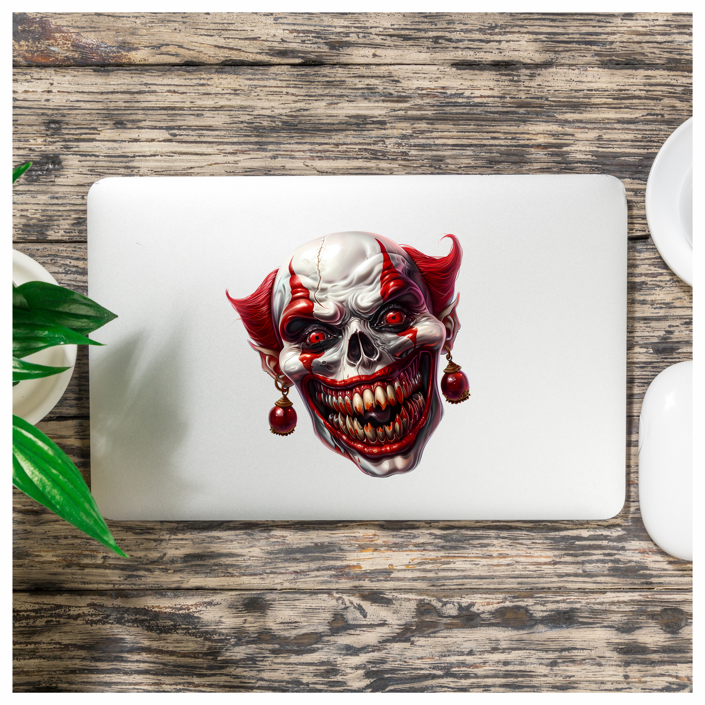 Clown Skull Red Teeth Eyes Vinyl Sticker Decal